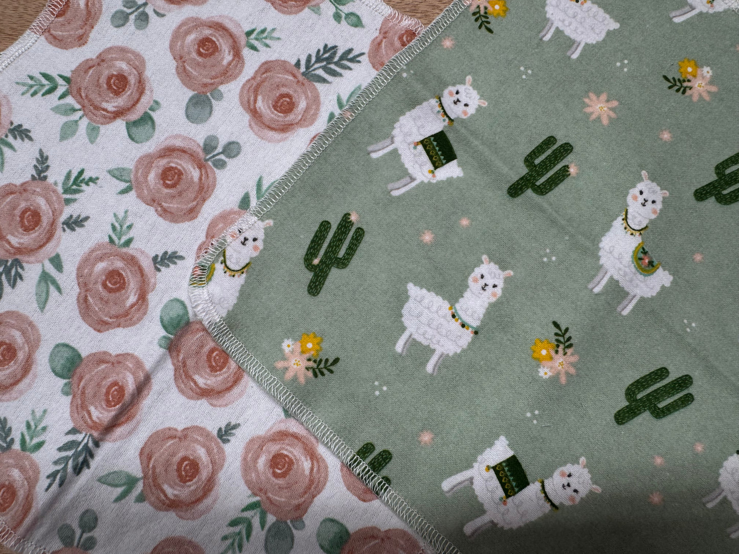Sage | Llama | Reusable Non-Paper Towels Set of 5 | 100% Cotton Flannel | Eco-Friendly Cleaning Cloths | 10" x 10"