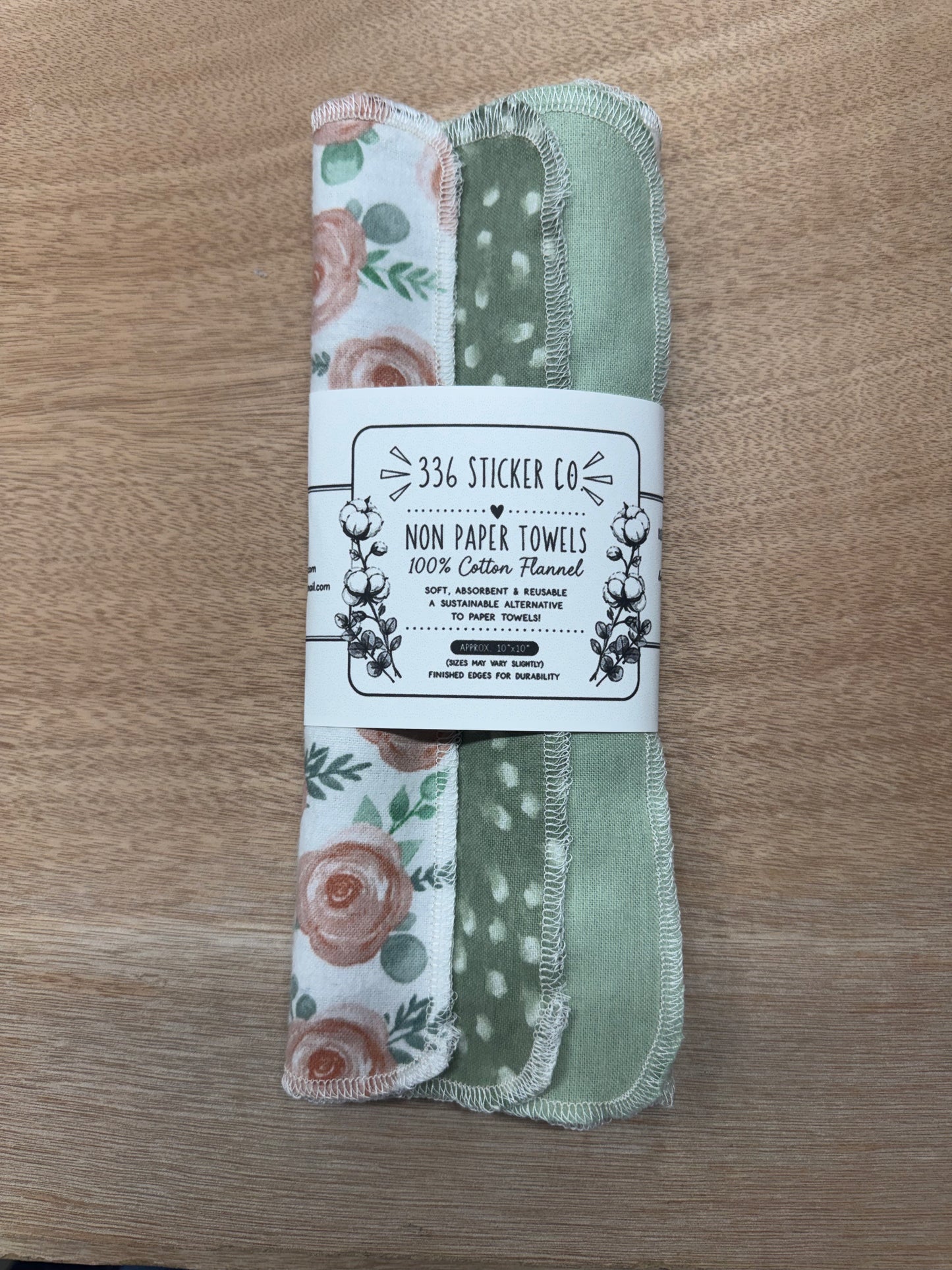 Sage | Llama | Reusable Non-Paper Towels Set of 5 | 100% Cotton Flannel | Eco-Friendly Cleaning Cloths | 10" x 10"