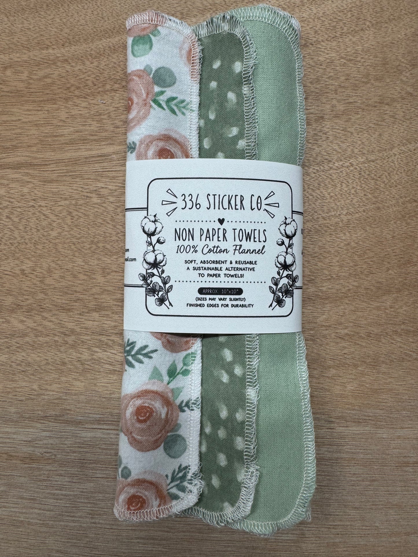 Sage | Llama | Reusable Non-Paper Towels Set of 5 | 100% Cotton Flannel | Eco-Friendly Cleaning Cloths | 10" x 10"