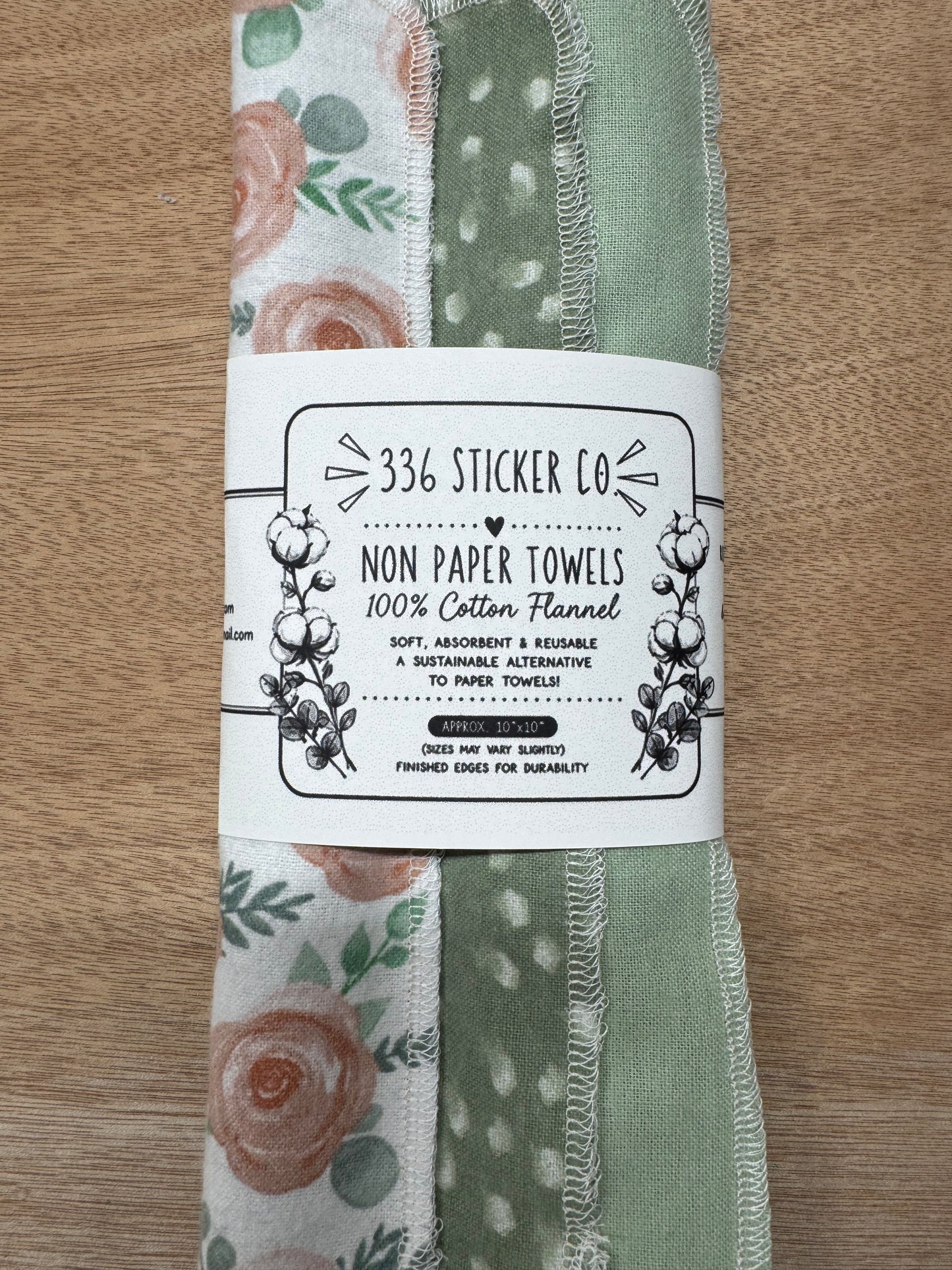 Sage | Llama | Reusable Non-Paper Towels Set of 5 | 100% Cotton Flannel | Eco-Friendly Cleaning Cloths | 10" x 10"