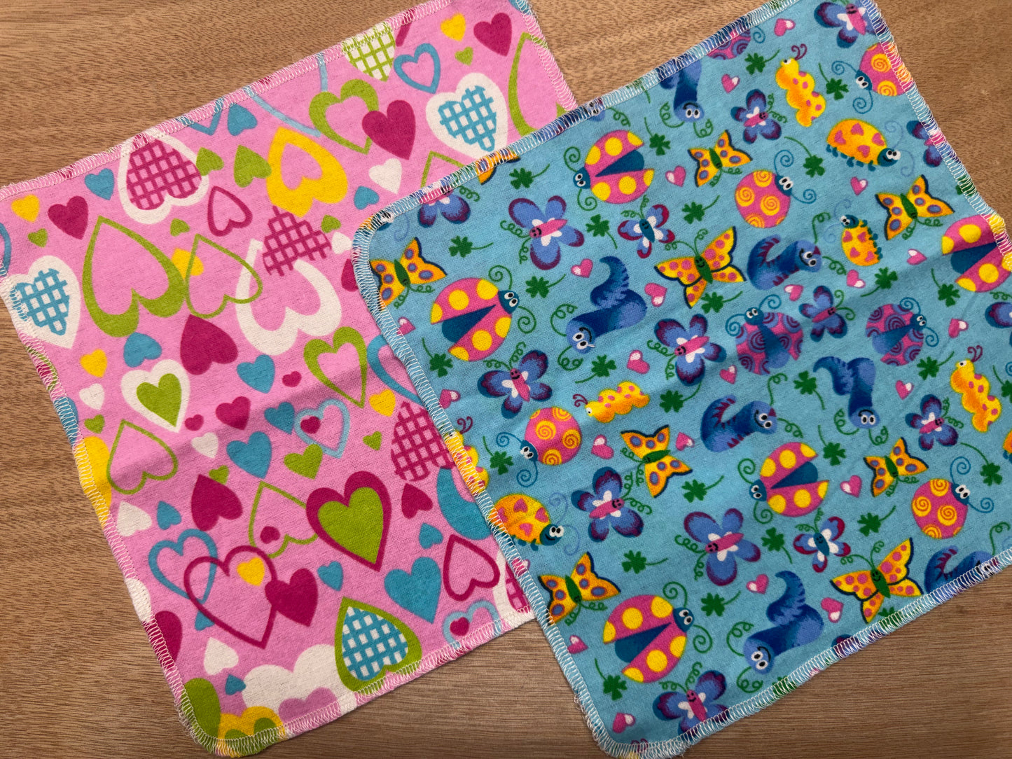 Vibrant Pink | Insects| Reusable Non-Paper Towels Set of 5 | 100% Cotton Flannel | Eco-Friendly Cleaning Cloths | 10" x 10"