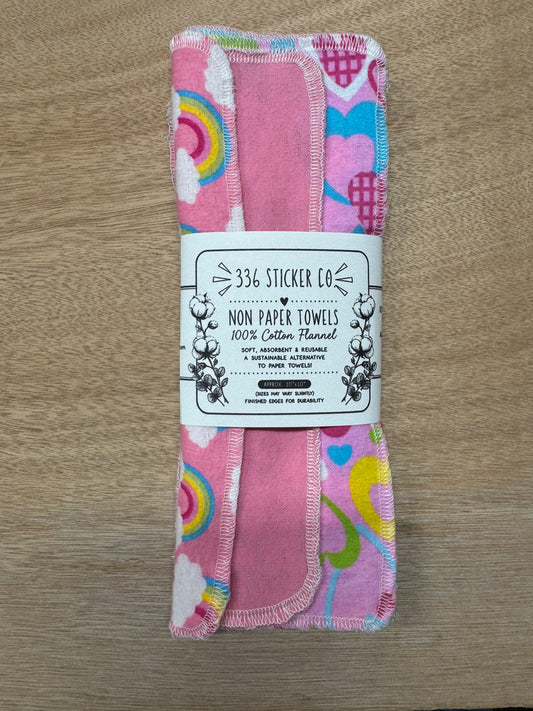 Vibrant Pink | Insects| Reusable Non-Paper Towels Set of 5 | 100% Cotton Flannel | Eco-Friendly Cleaning Cloths | 10" x 10"
