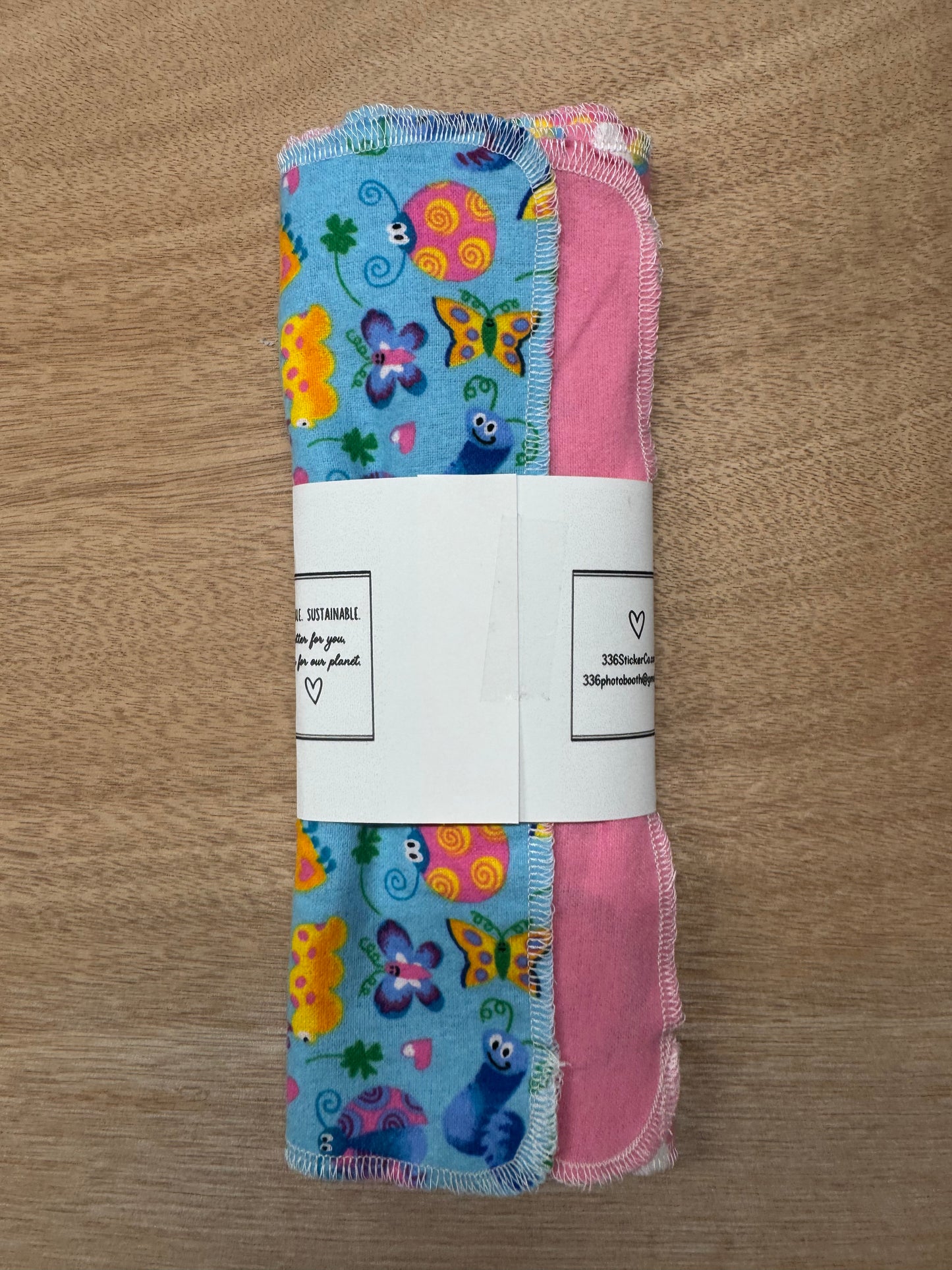 Vibrant Pink | Insects| Reusable Non-Paper Towels Set of 5 | 100% Cotton Flannel | Eco-Friendly Cleaning Cloths | 10" x 10"