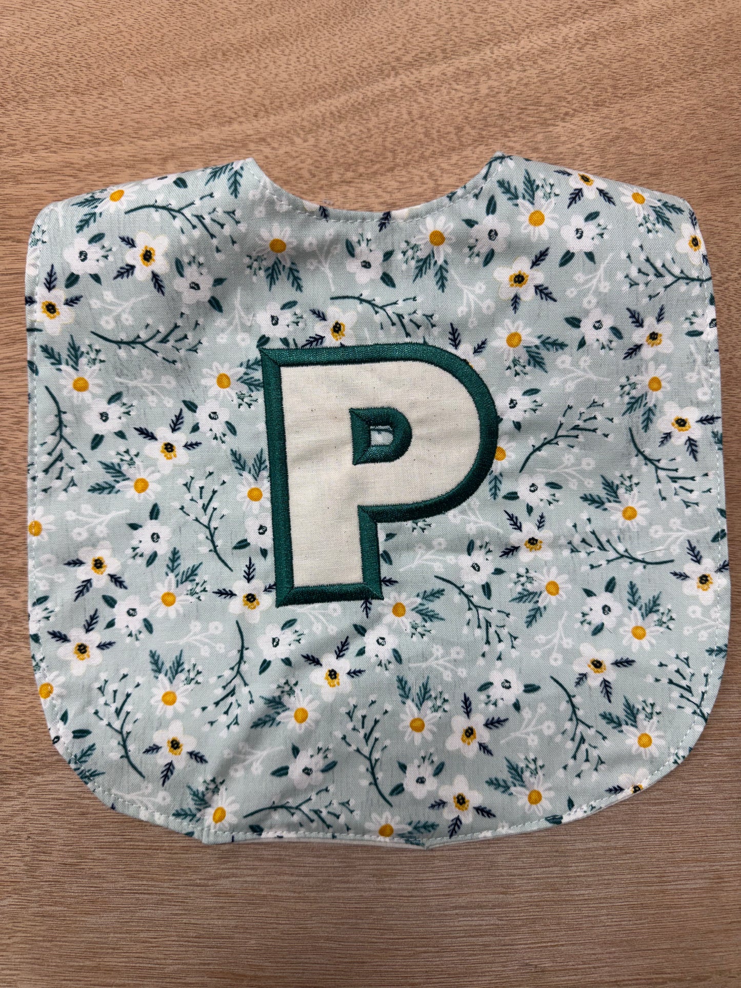 Personalized Appliqué Monogram Bib | Floral Fabric Baby Bib | Custom Name Baby Gift | 100% Cotton 9x13 Bib | Velcro Closure | Baby Shower Gift