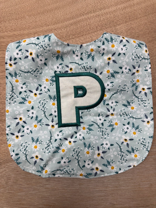 Personalized Appliqué Monogram Bib | Floral Fabric Baby Bib | Custom Name Baby Gift | 100% Cotton 9x13 Bib | Velcro Closure | Baby Shower Gift