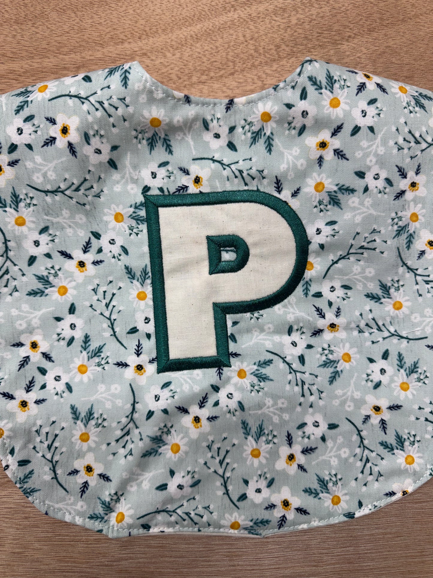 Personalized Appliqué Monogram Bib | Floral Fabric Baby Bib | Custom Name Baby Gift | 100% Cotton 9x13 Bib | Velcro Closure | Baby Shower Gift