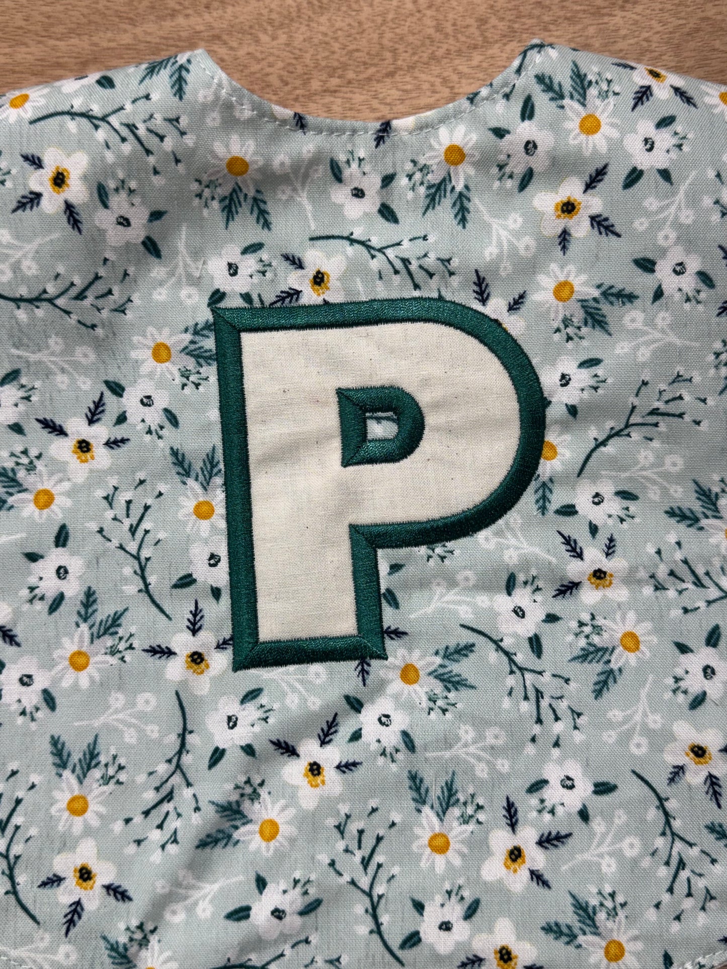Personalized Appliqué Monogram Bib | Floral Fabric Baby Bib | Custom Name Baby Gift | 100% Cotton 9x13 Bib | Velcro Closure | Baby Shower Gift