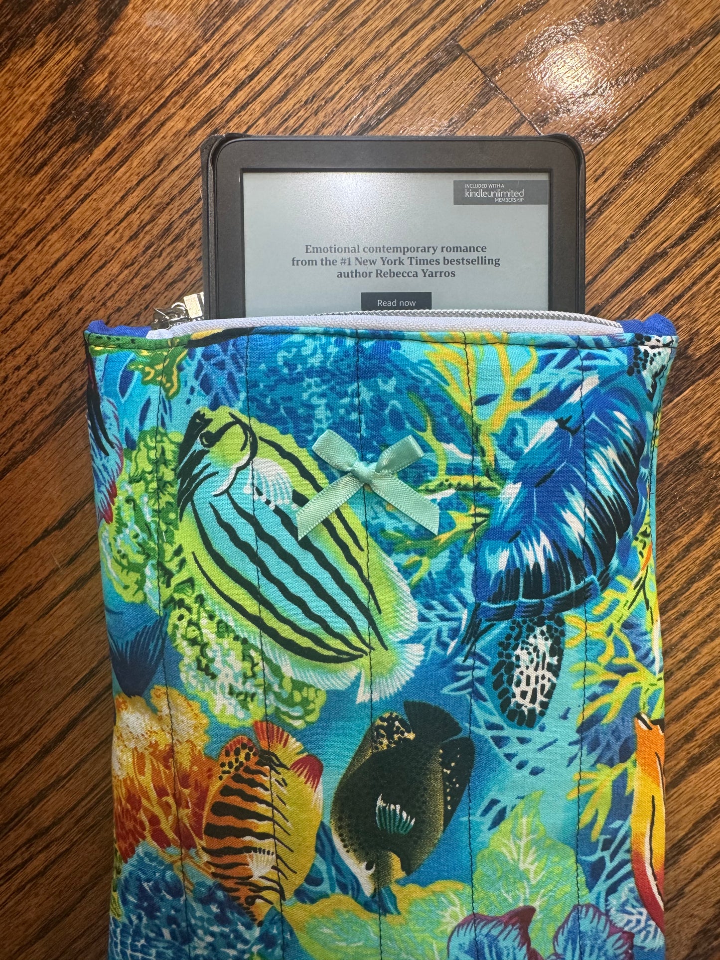 Ocean Life | E-Reader Pouch | Handmade Kindle Sleeve | Padded E-Reader Case | 8x10 Cotton Kindle Pouch | Paperwhite Sleeve | Book Lover Gift | Tablet Sleeve | Zippered E-Reader Cover