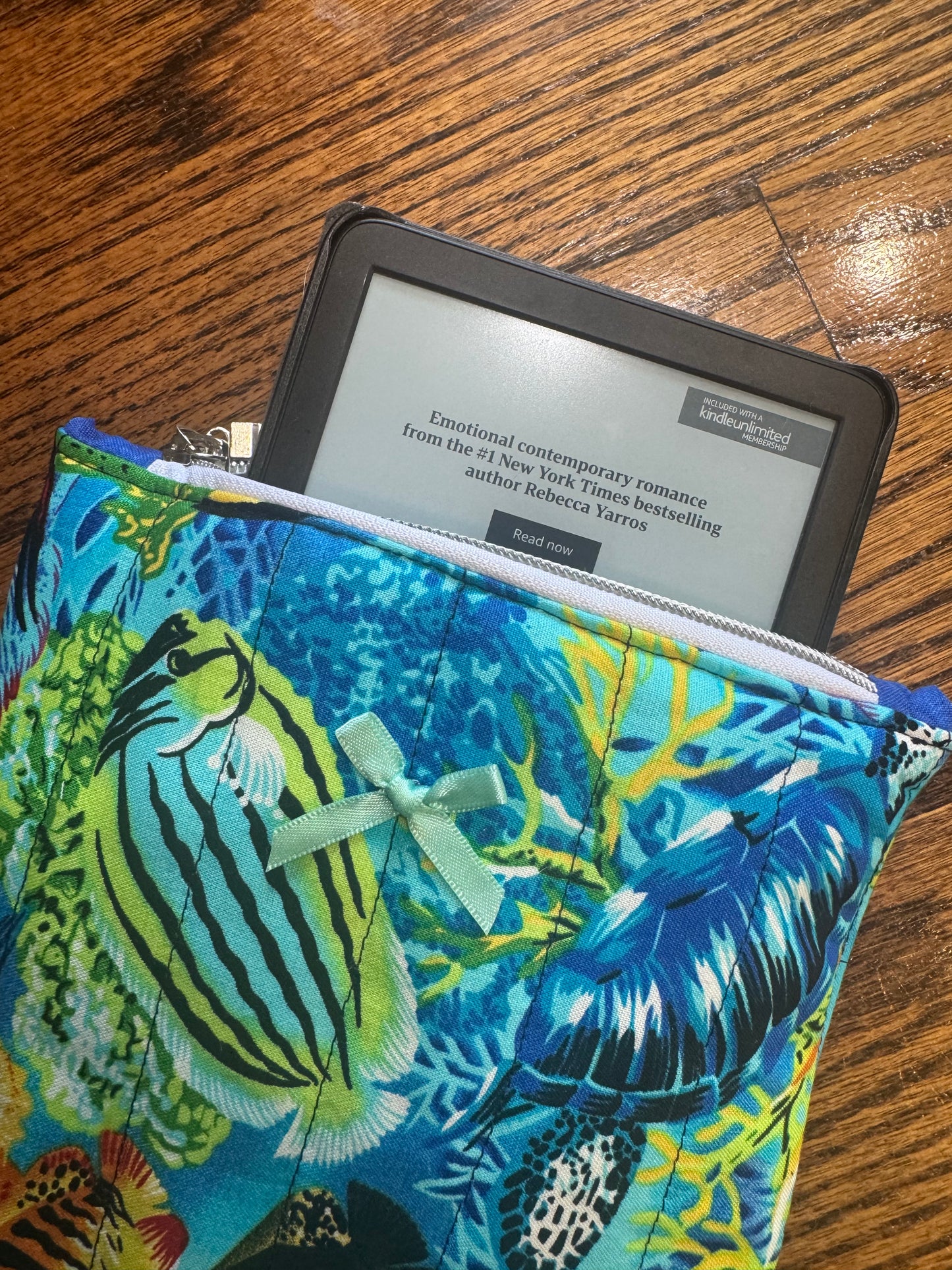 Ocean Life | E-Reader Pouch | Handmade Kindle Sleeve | Padded E-Reader Case | 8x10 Cotton Kindle Pouch | Paperwhite Sleeve | Book Lover Gift | Tablet Sleeve | Zippered E-Reader Cover