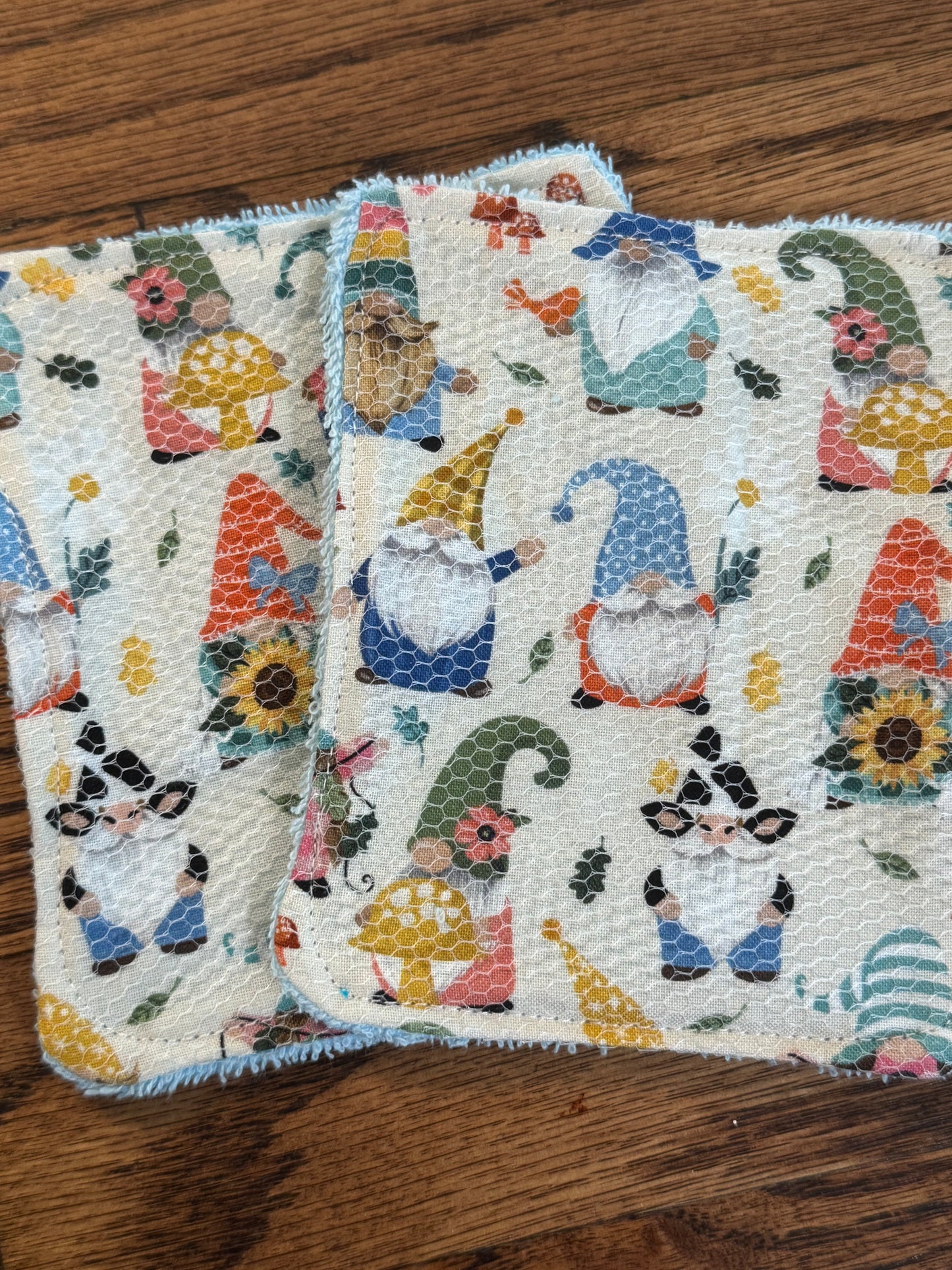 Garden Gnomes | Reusable Dual-Sided Dish Scrubber Set | 2-Pack Cotton & Terry Dish Cloths with Scrubbing Mesh | Eco-Friendly Kitchen Cleaning Cloths