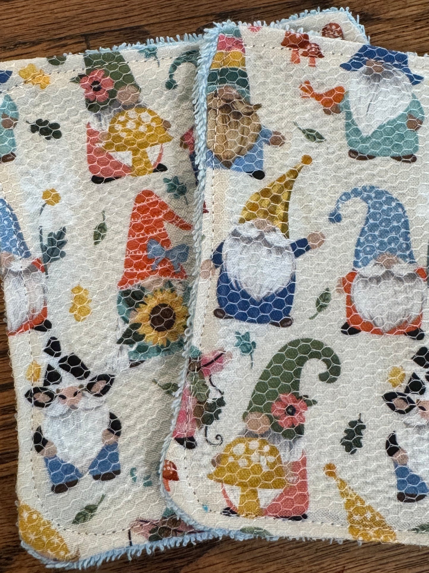 Garden Gnomes | Reusable Dual-Sided Dish Scrubber Set | 2-Pack Cotton & Terry Dish Cloths with Scrubbing Mesh | Eco-Friendly Kitchen Cleaning Cloths