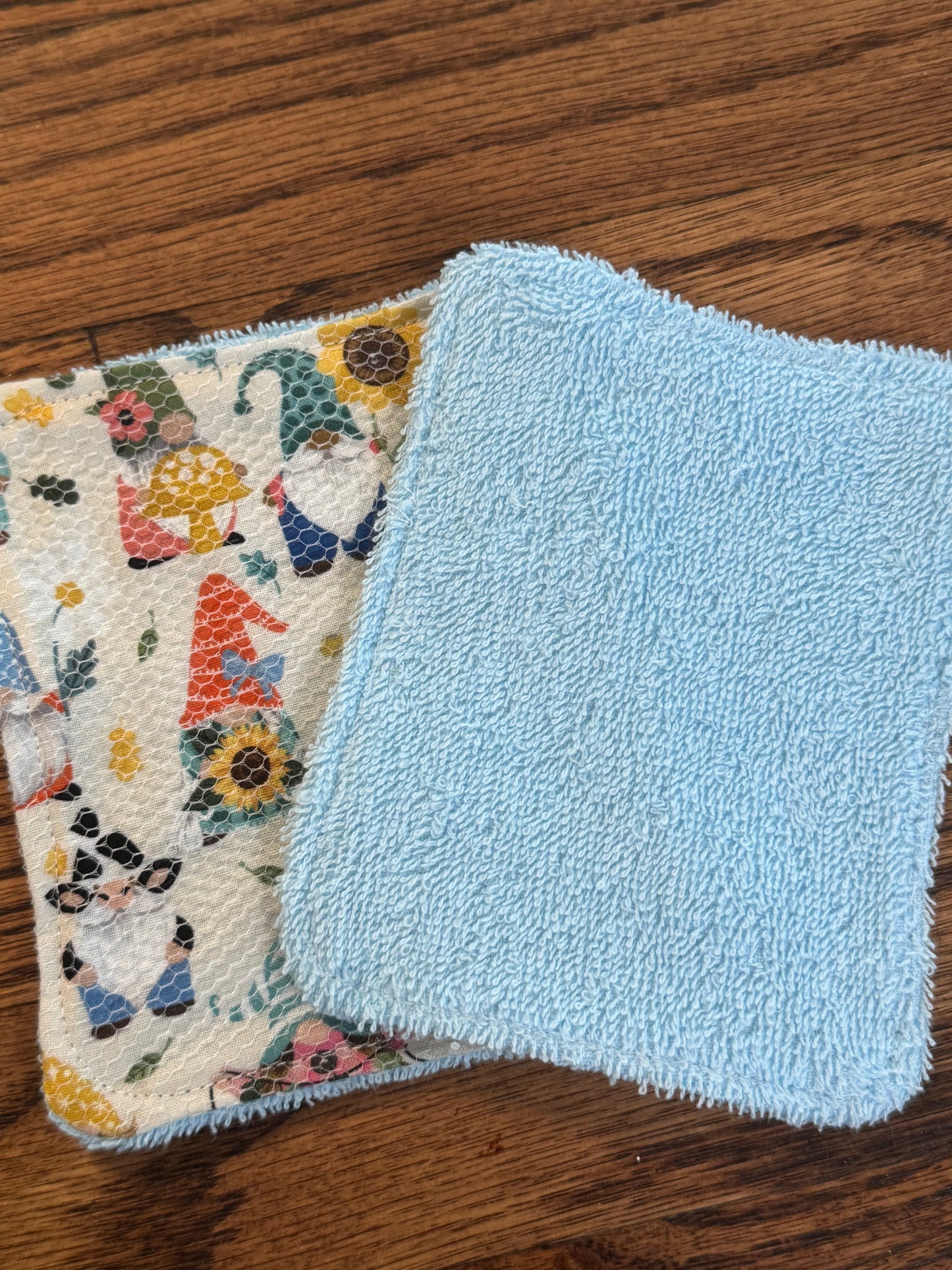 Garden Gnomes | Reusable Dual-Sided Dish Scrubber Set | 2-Pack Cotton & Terry Dish Cloths with Scrubbing Mesh | Eco-Friendly Kitchen Cleaning Cloths