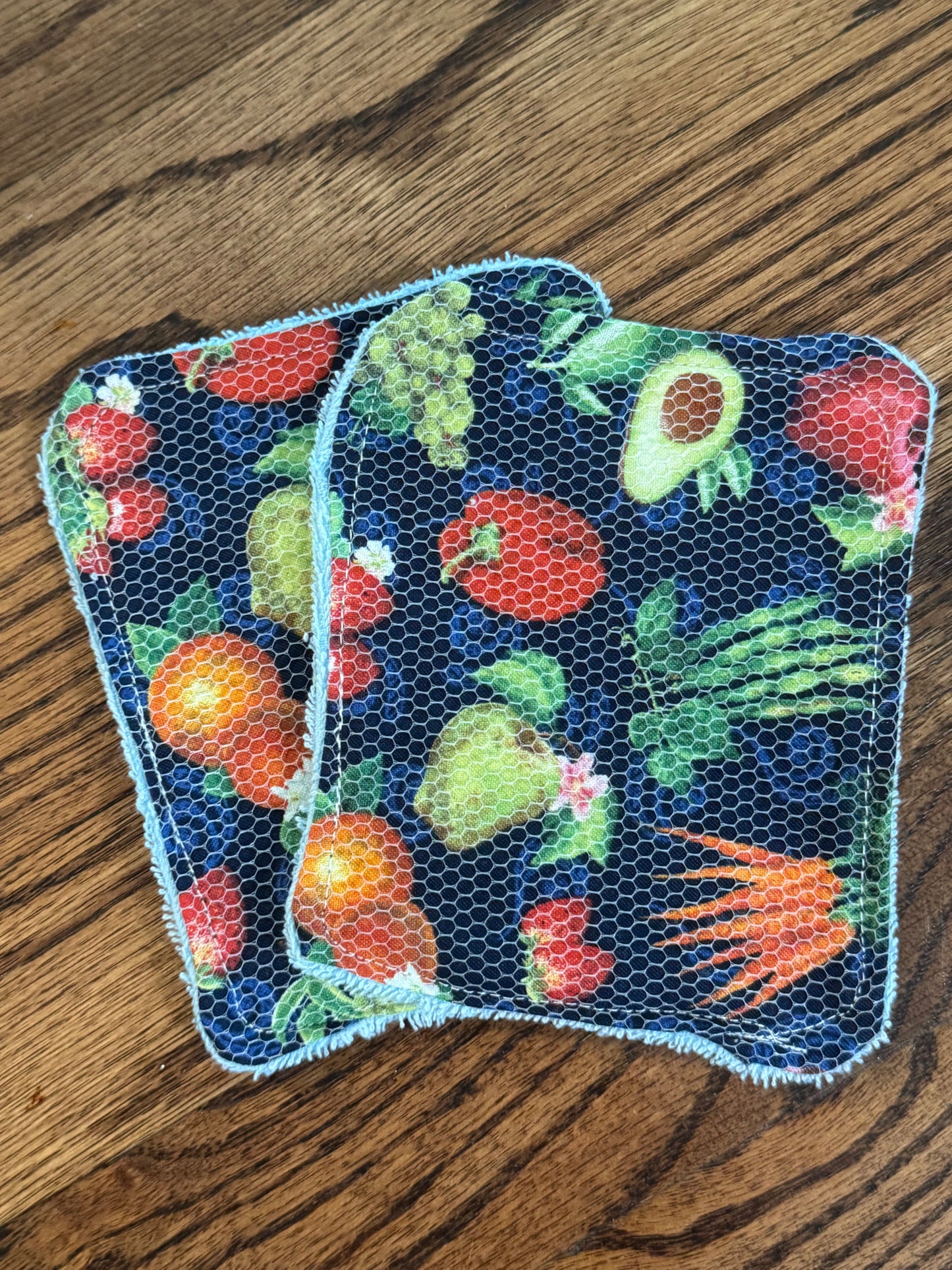 Veggies| Reusable Dual-Sided Dish Scrubber Set | 2-Pack Cotton & Terry Dish Cloths with Scrubbing Mesh | Eco-Friendly Kitchen Cleaning Cloths