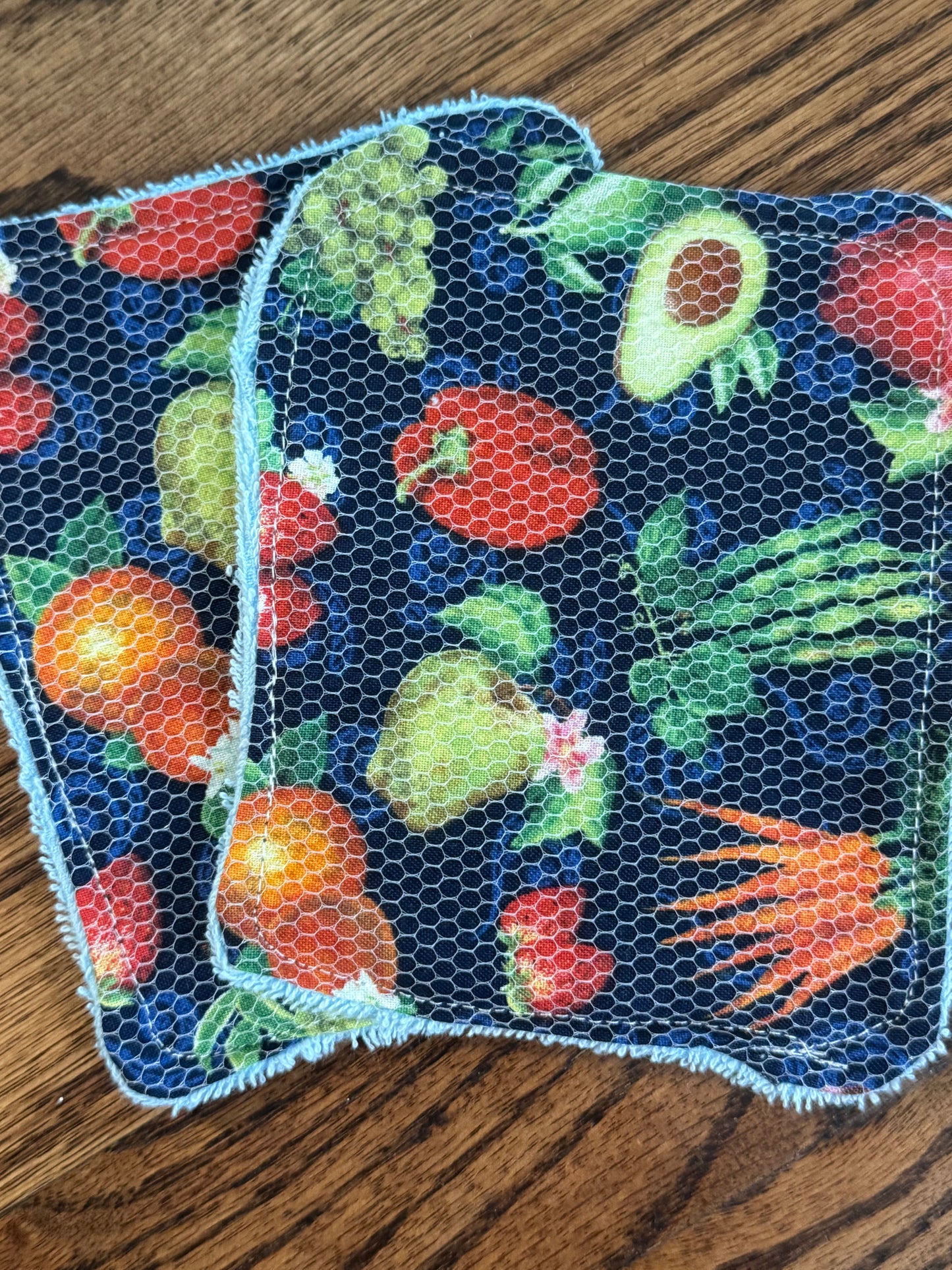 Veggies| Reusable Dual-Sided Dish Scrubber Set | 2-Pack Cotton & Terry Dish Cloths with Scrubbing Mesh | Eco-Friendly Kitchen Cleaning Cloths