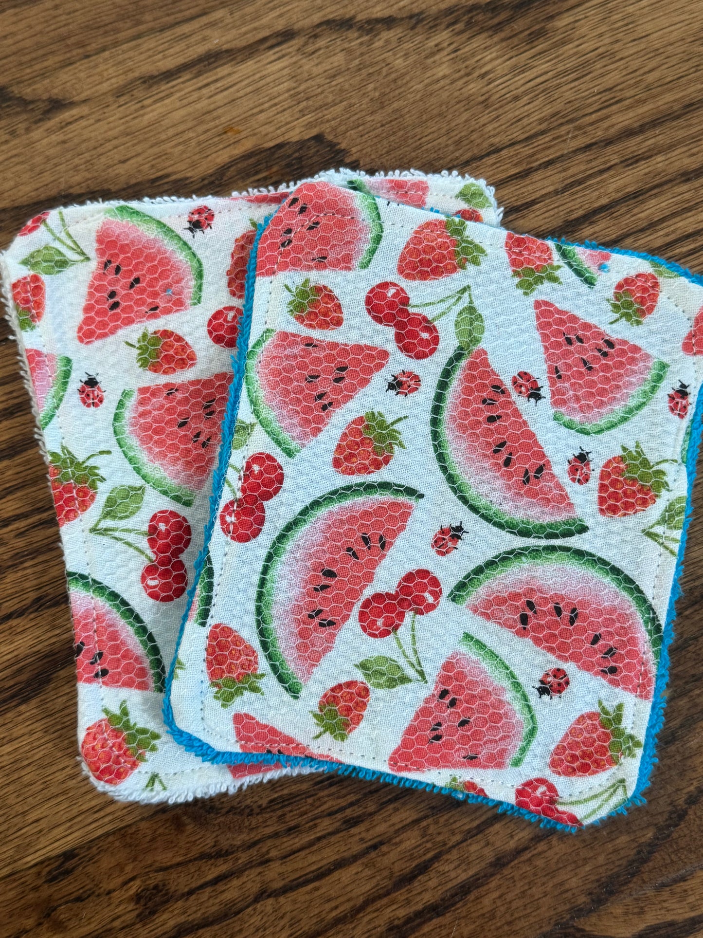 Watermelon | Reusable Dual-Sided Dish Scrubber Set | 2-Pack Cotton & Terry Dish Cloths with Scrubbing Mesh | Eco-Friendly Kitchen Cleaning Cloths