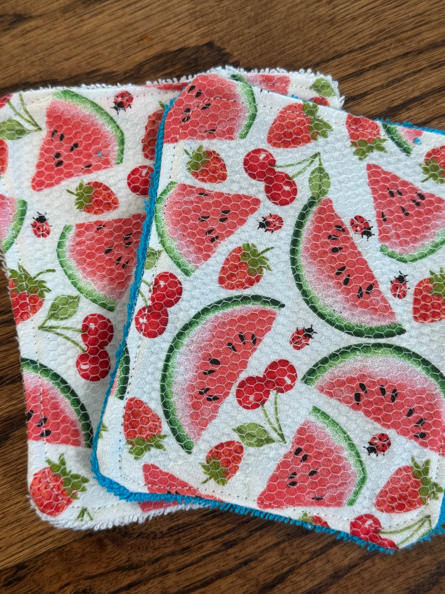 Watermelon | Reusable Dual-Sided Dish Scrubber Set | 2-Pack Cotton & Terry Dish Cloths with Scrubbing Mesh | Eco-Friendly Kitchen Cleaning Cloths