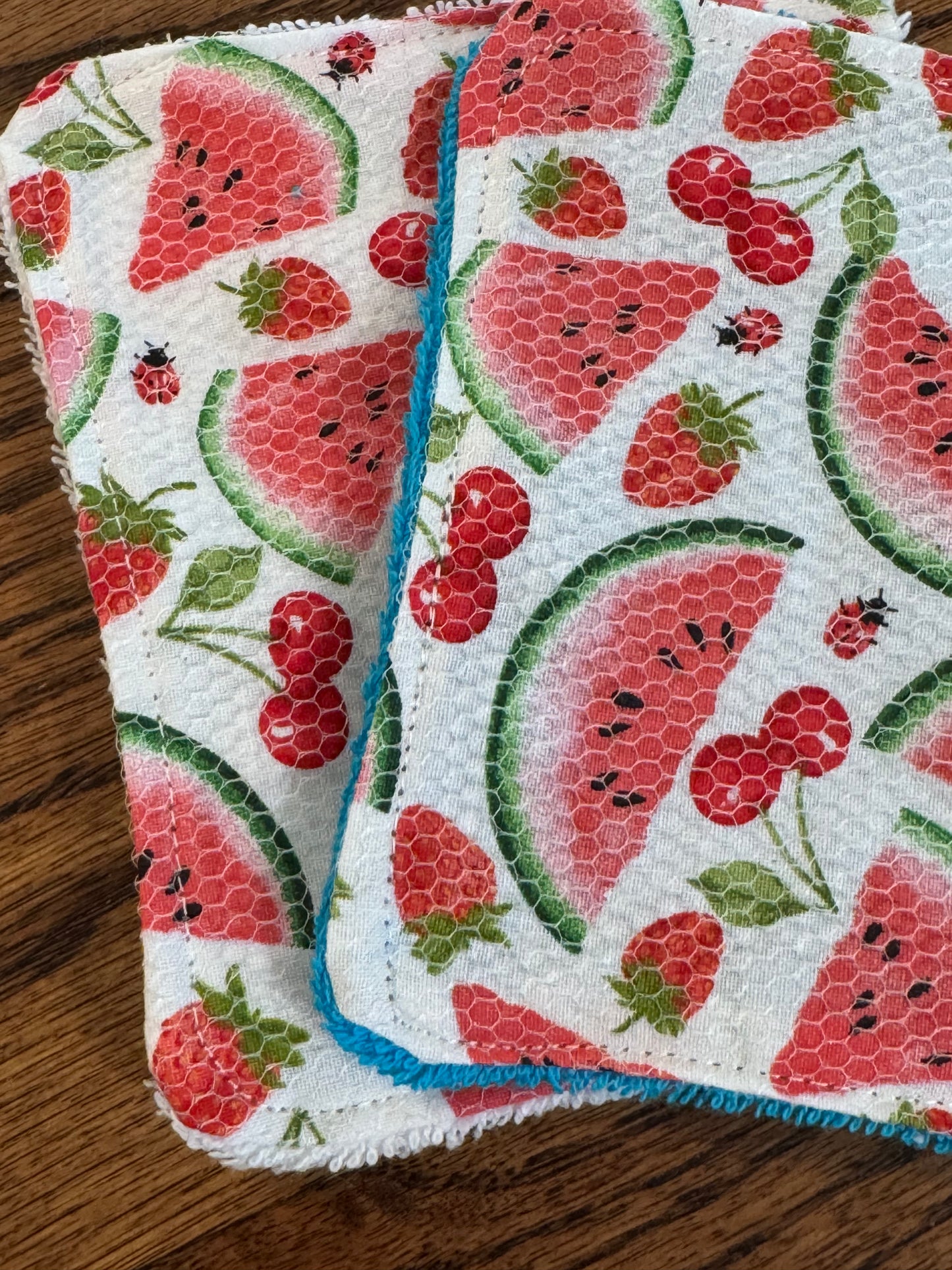 Watermelon | Reusable Dual-Sided Dish Scrubber Set | 2-Pack Cotton & Terry Dish Cloths with Scrubbing Mesh | Eco-Friendly Kitchen Cleaning Cloths