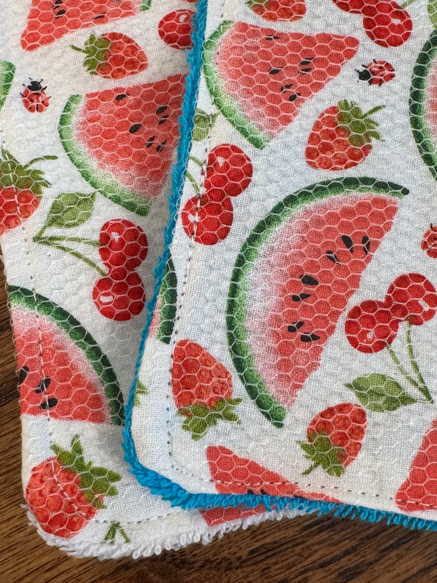 Watermelon | Reusable Dual-Sided Dish Scrubber Set | 2-Pack Cotton & Terry Dish Cloths with Scrubbing Mesh | Eco-Friendly Kitchen Cleaning Cloths