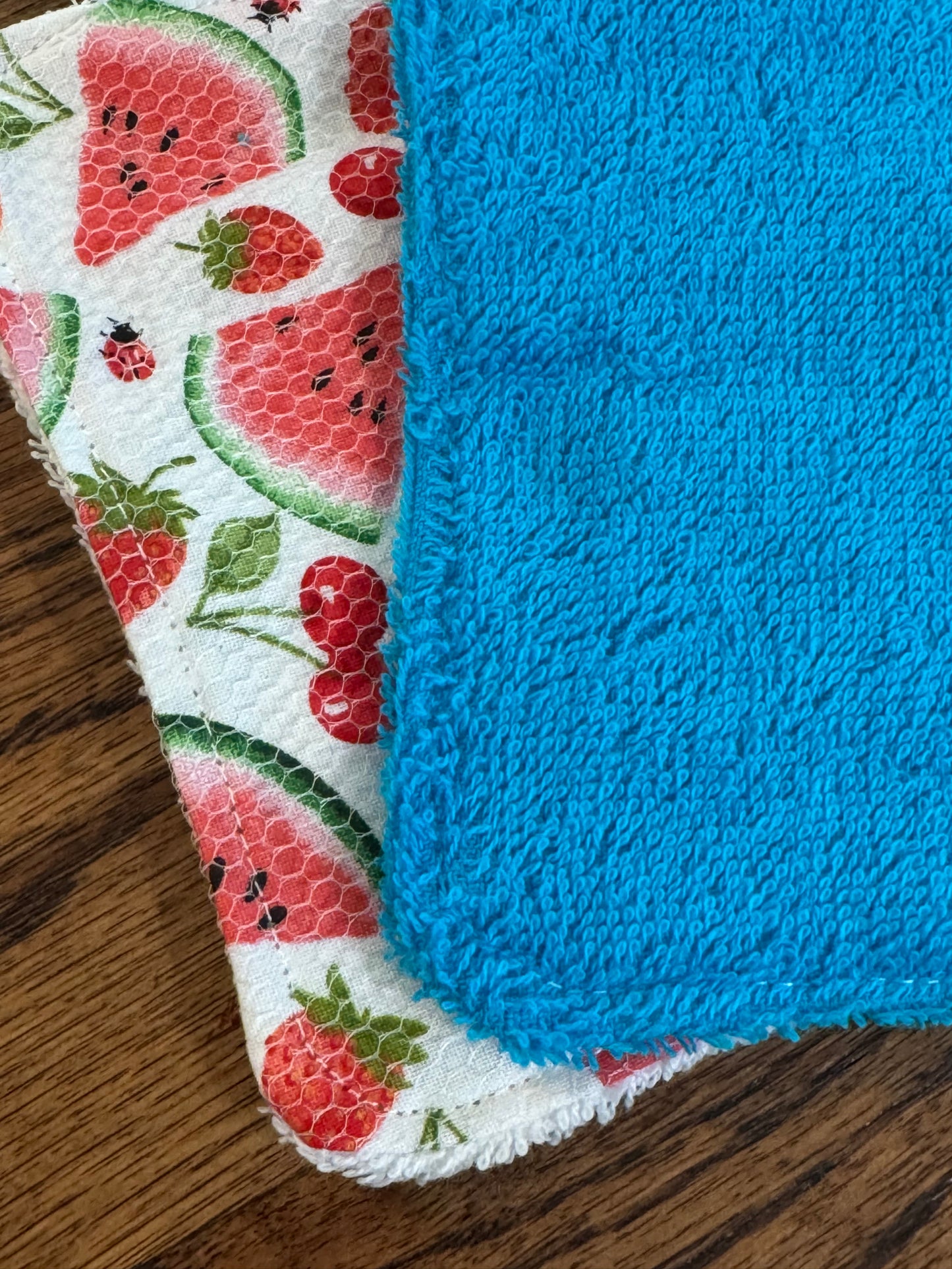 Watermelon | Reusable Dual-Sided Dish Scrubber Set | 2-Pack Cotton & Terry Dish Cloths with Scrubbing Mesh | Eco-Friendly Kitchen Cleaning Cloths