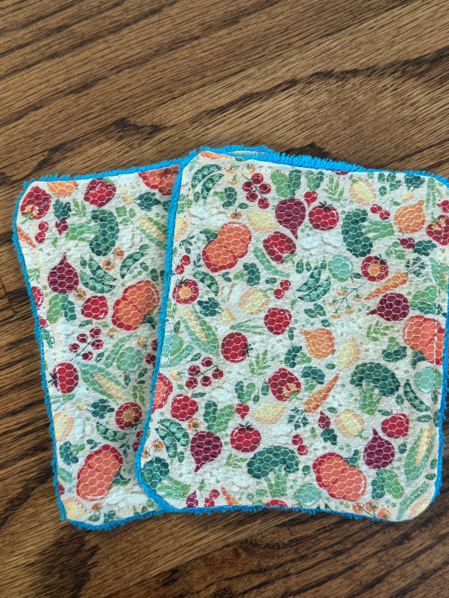 Veggies| Reusable Dual-Sided Dish Scrubber Set | 2-Pack Cotton & Terry Dish Cloths with Scrubbing Mesh | Eco-Friendly Kitchen Cleaning Cloths