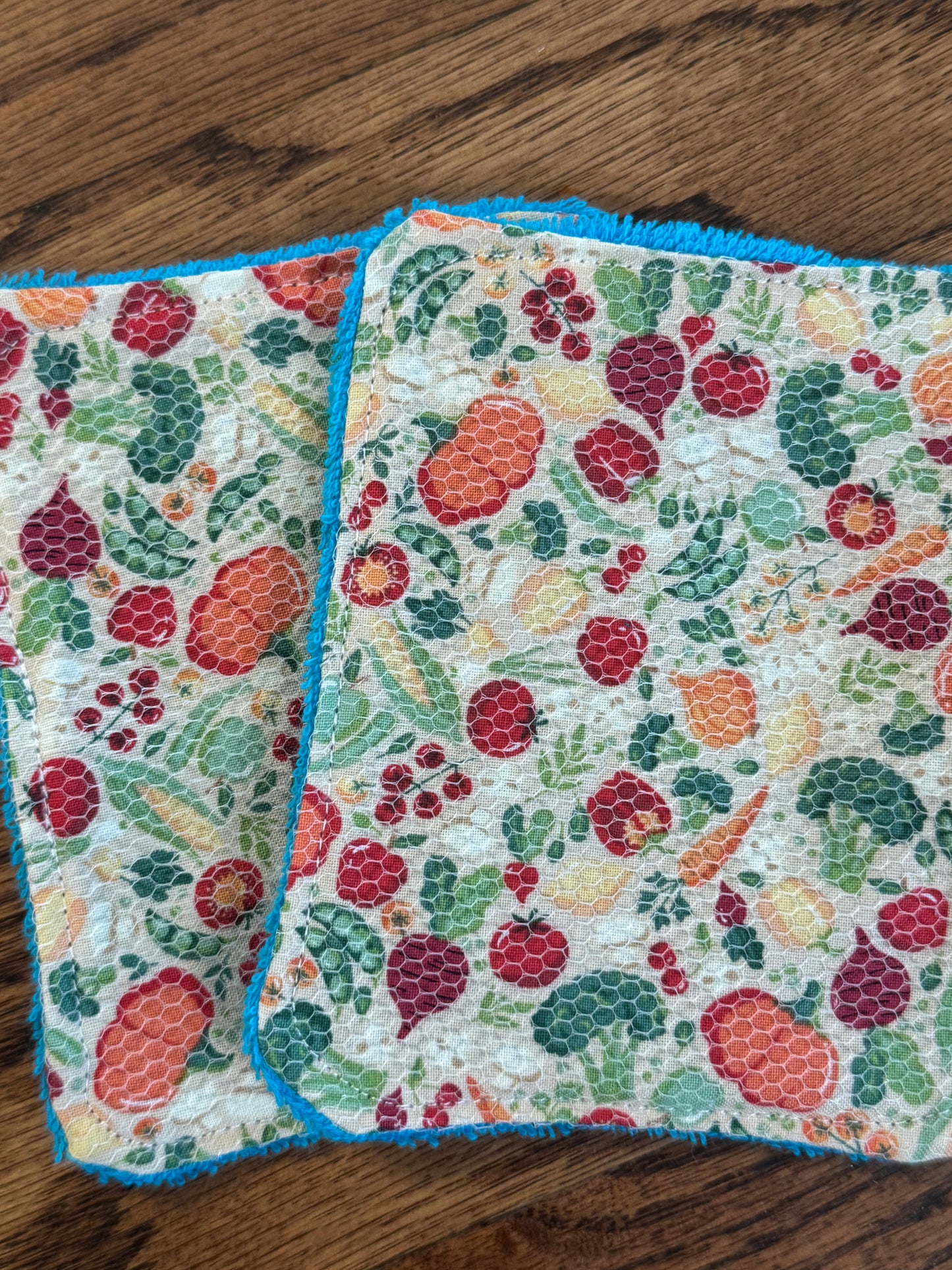 Veggies| Reusable Dual-Sided Dish Scrubber Set | 2-Pack Cotton & Terry Dish Cloths with Scrubbing Mesh | Eco-Friendly Kitchen Cleaning Cloths