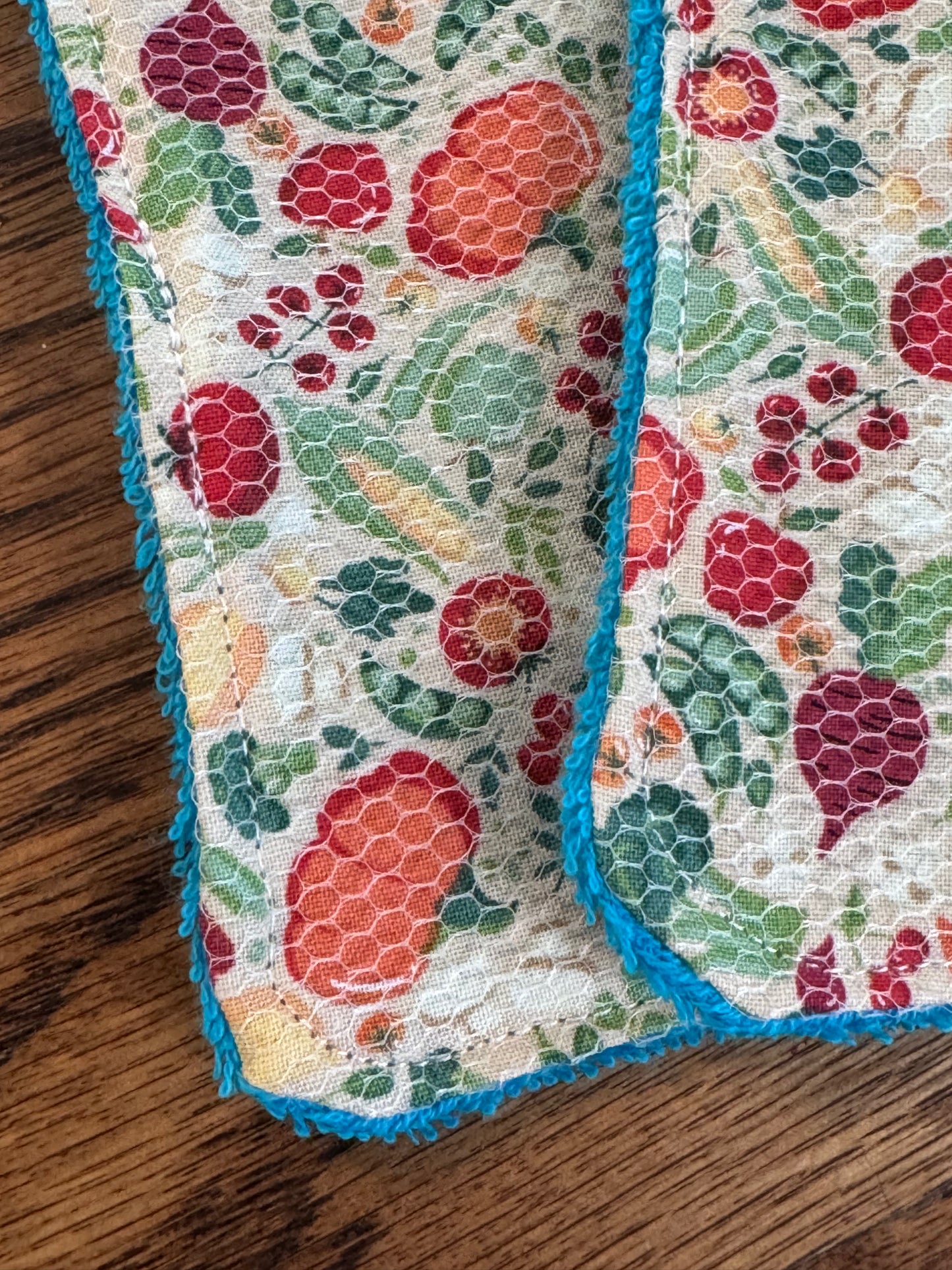 Veggies| Reusable Dual-Sided Dish Scrubber Set | 2-Pack Cotton & Terry Dish Cloths with Scrubbing Mesh | Eco-Friendly Kitchen Cleaning Cloths