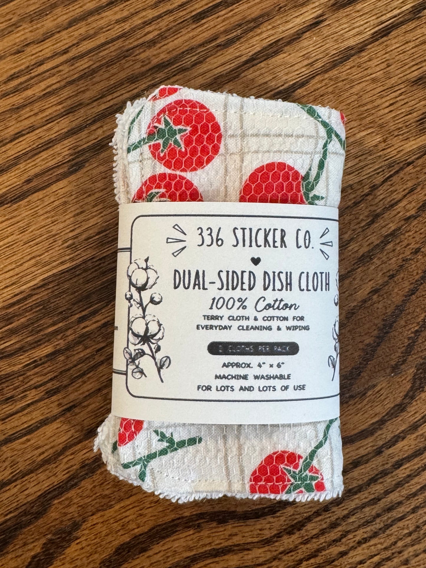 Tomatoes On the Vine | Reusable Dual-Sided Dish Scrubber Set | 2-Pack Cotton & Terry Dish Cloths with Scrubbing Mesh | Eco-Friendly Kitchen Cleaning Cloths