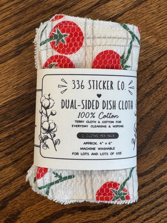 Tomatoes On the Vine | Reusable Dual-Sided Dish Scrubber Set | 2-Pack Cotton & Terry Dish Cloths with Scrubbing Mesh | Eco-Friendly Kitchen Cleaning Cloths