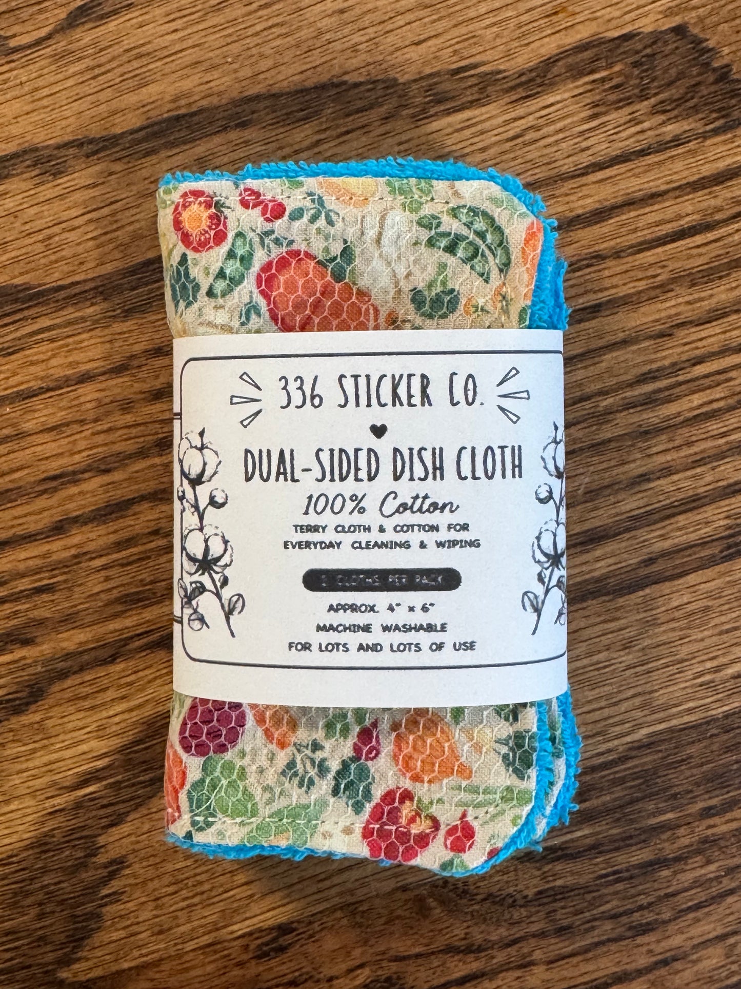 Veggies| Reusable Dual-Sided Dish Scrubber Set | 2-Pack Cotton & Terry Dish Cloths with Scrubbing Mesh | Eco-Friendly Kitchen Cleaning Cloths