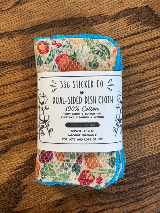 Veggies| Reusable Dual-Sided Dish Scrubber Set | 2-Pack Cotton & Terry Dish Cloths with Scrubbing Mesh | Eco-Friendly Kitchen Cleaning Cloths
