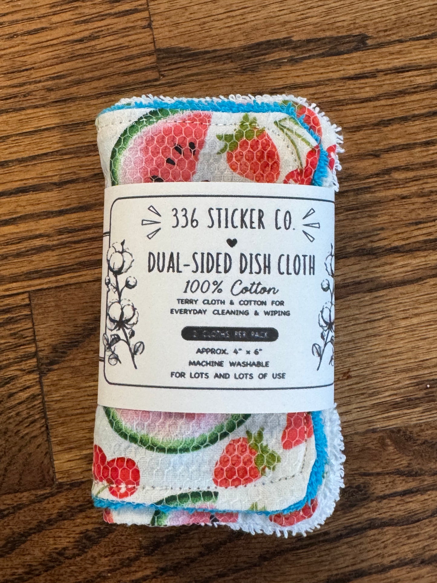 Watermelon | Reusable Dual-Sided Dish Scrubber Set | 2-Pack Cotton & Terry Dish Cloths with Scrubbing Mesh | Eco-Friendly Kitchen Cleaning Cloths