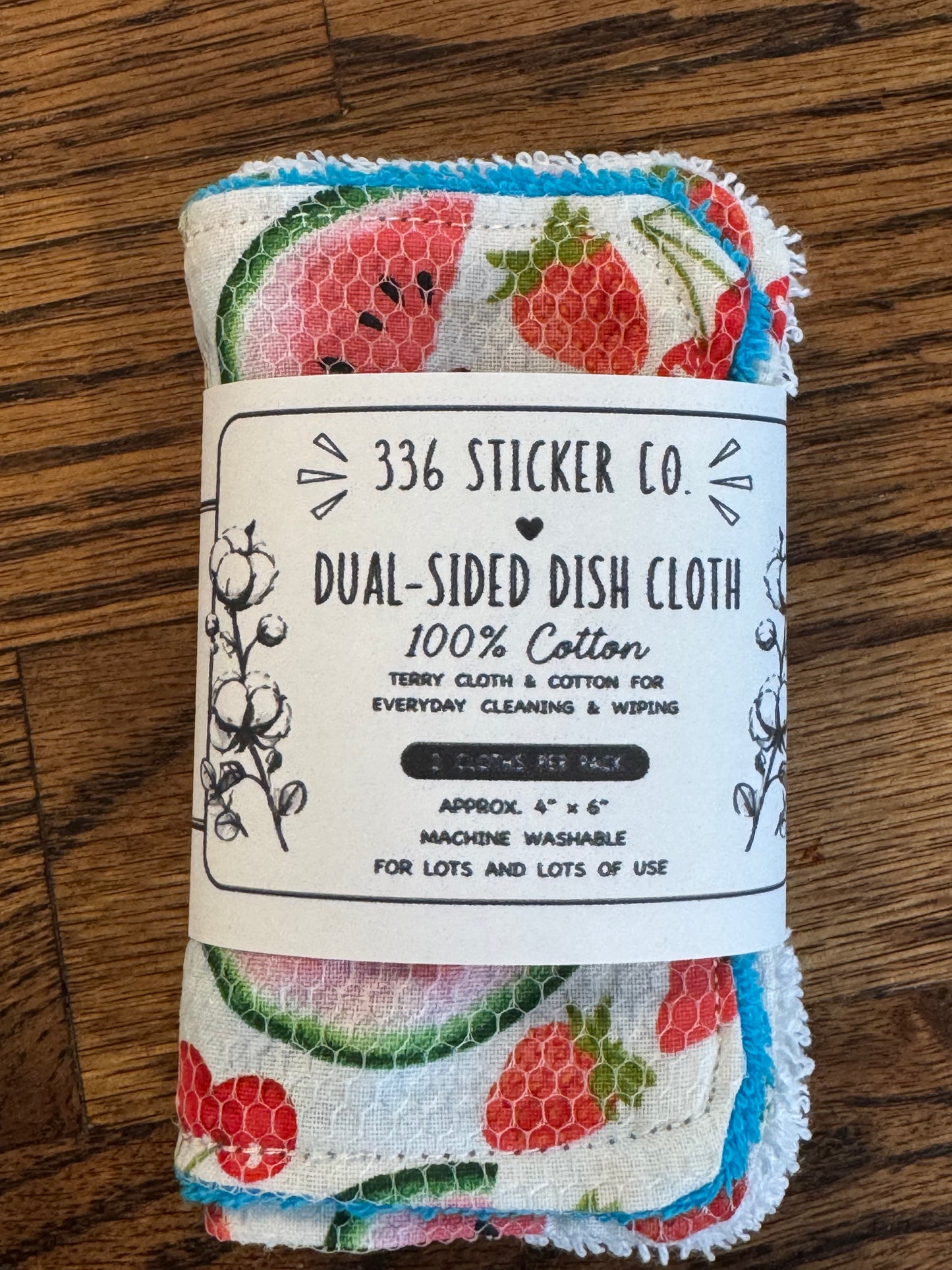 Watermelon | Reusable Dual-Sided Dish Scrubber Set | 2-Pack Cotton & Terry Dish Cloths with Scrubbing Mesh | Eco-Friendly Kitchen Cleaning Cloths