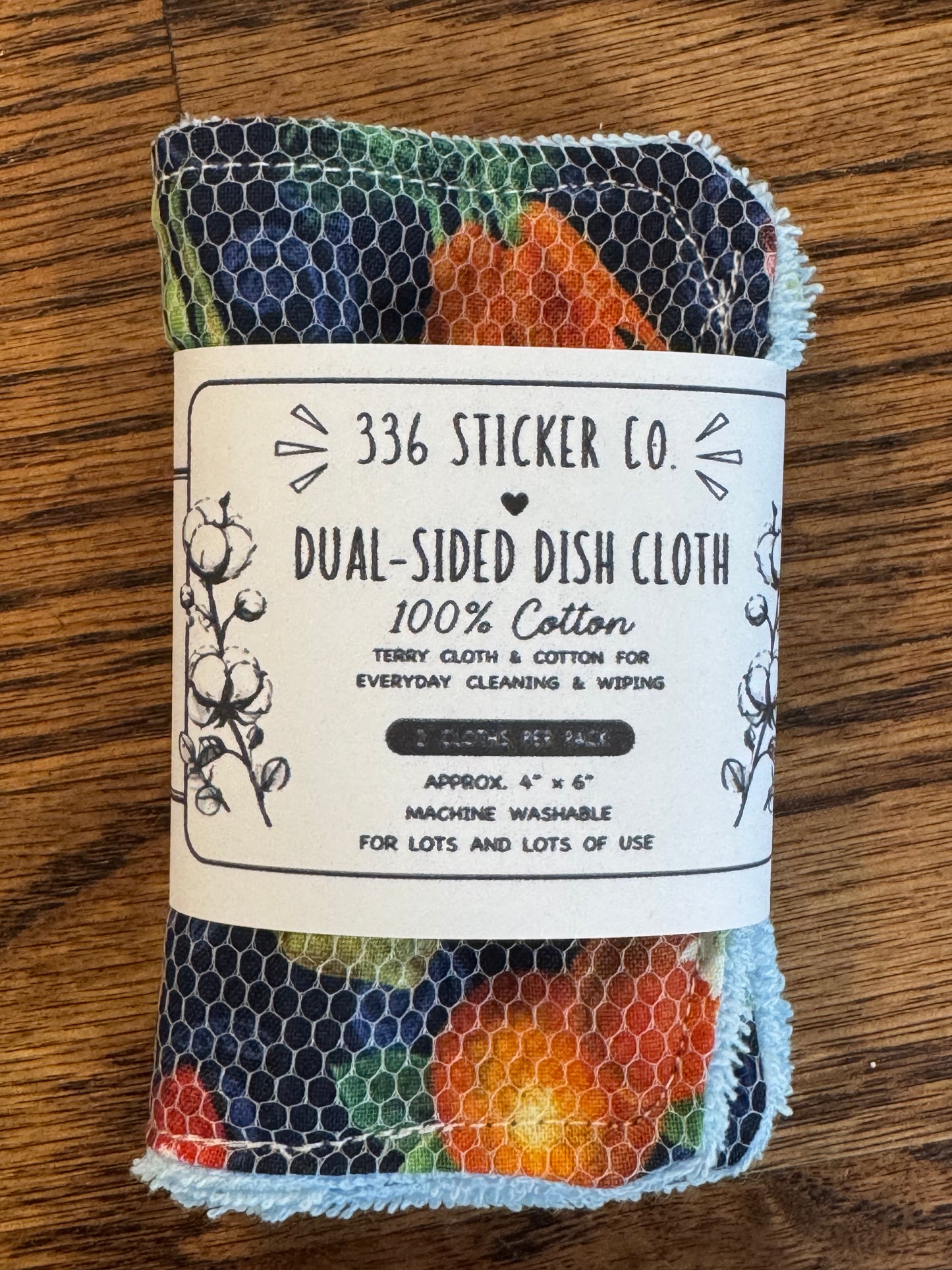 Veggies| Reusable Dual-Sided Dish Scrubber Set | 2-Pack Cotton & Terry Dish Cloths with Scrubbing Mesh | Eco-Friendly Kitchen Cleaning Cloths