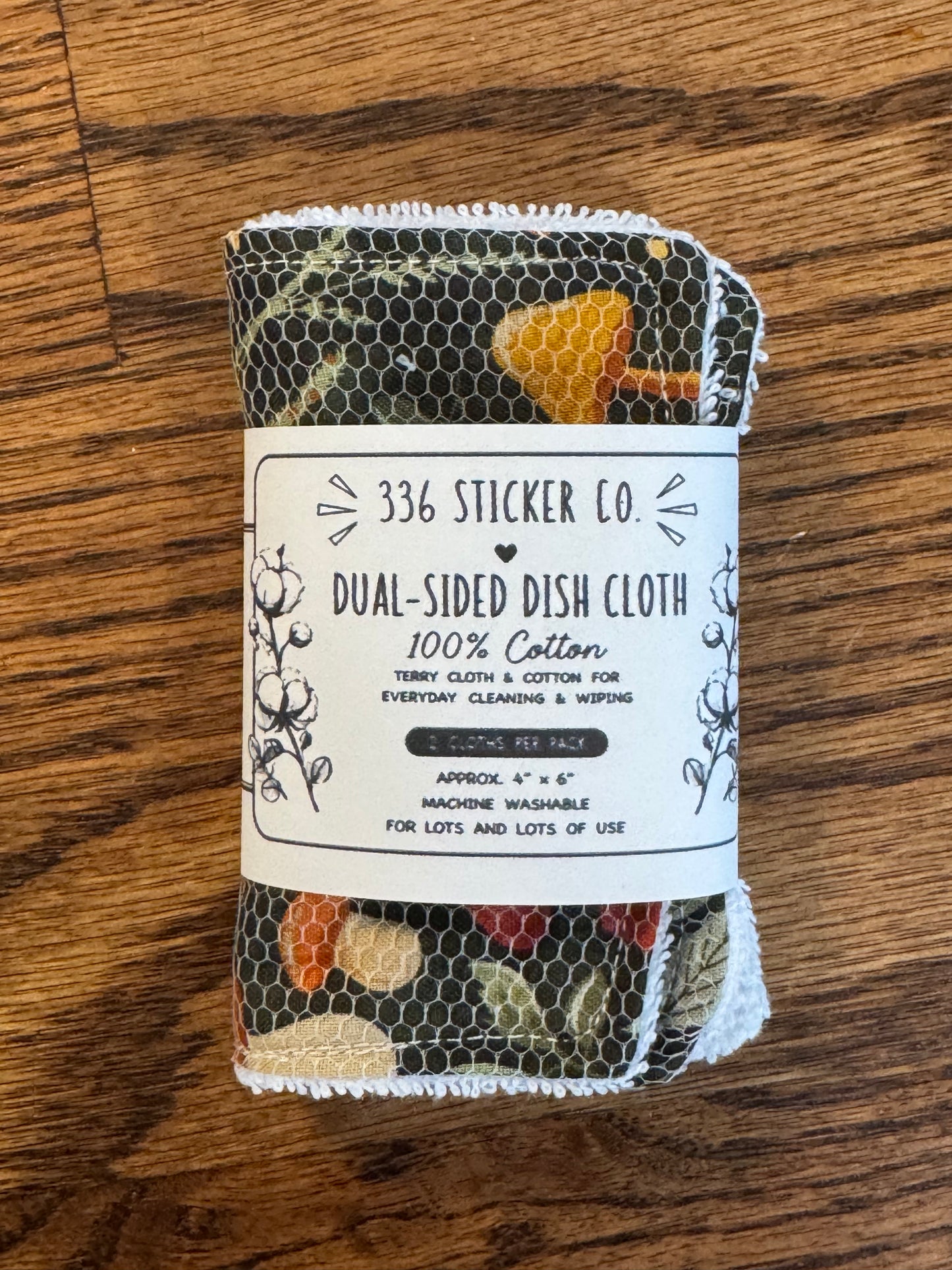 Sunflowers & Mushrooms | Reusable Dual-Sided Dish Scrubber Set | 2-Pack Cotton & Terry Dish Cloths with Scrubbing Mesh | Eco-Friendly Kitchen Cleaning Cloths