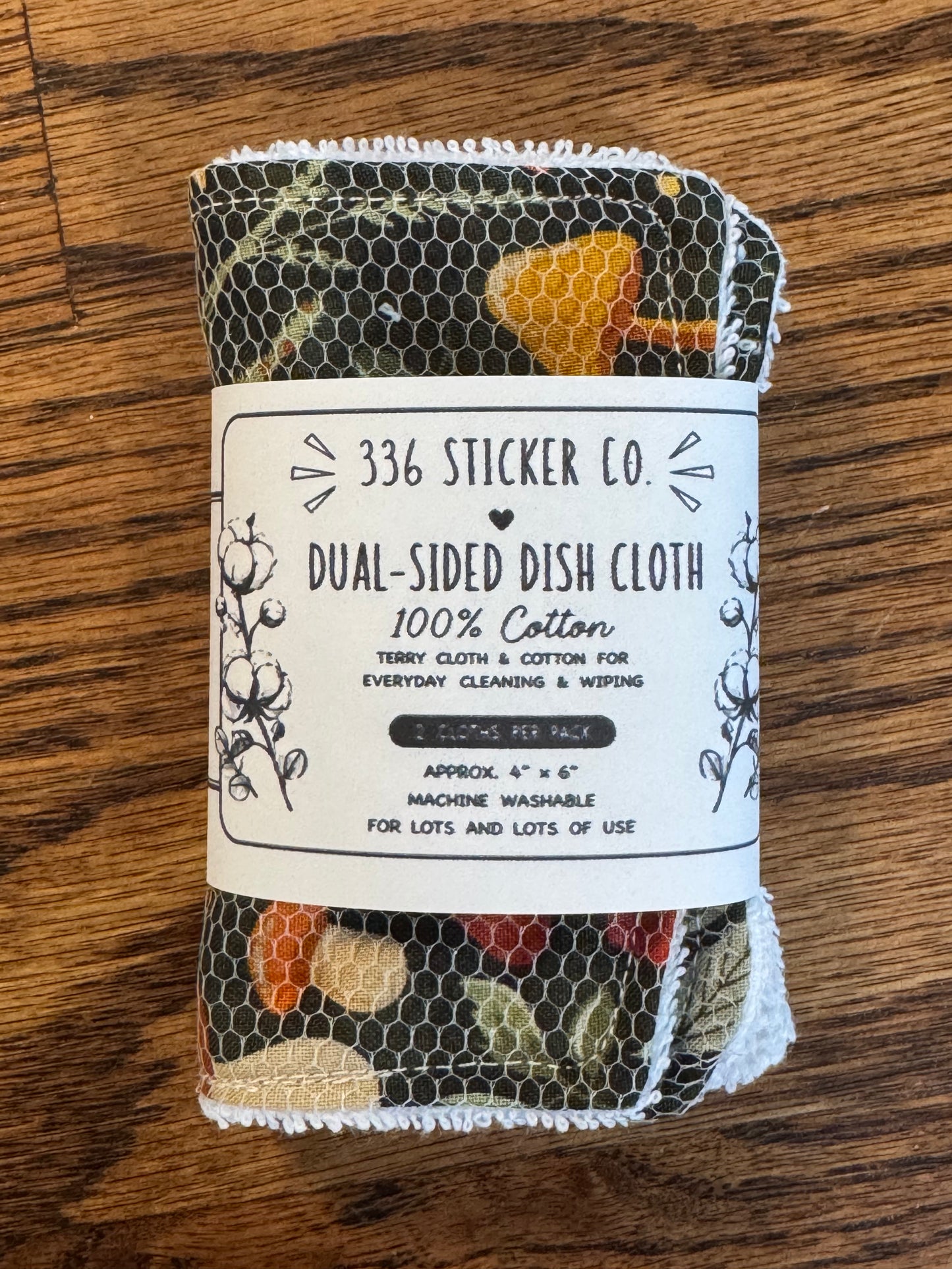 Sunflowers & Mushrooms | Reusable Dual-Sided Dish Scrubber Set | 2-Pack Cotton & Terry Dish Cloths with Scrubbing Mesh | Eco-Friendly Kitchen Cleaning Cloths