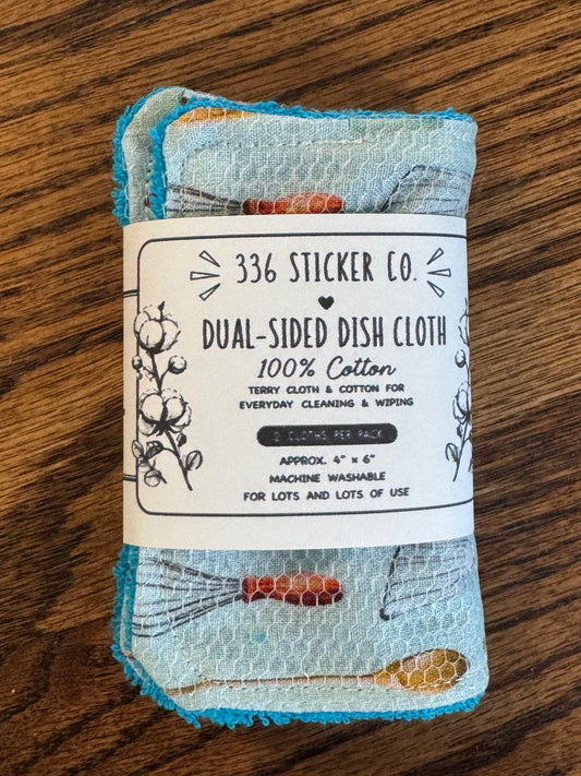 Kitchen Utensils | Reusable Dual-Sided Dish Scrubber Set | 2-Pack Cotton & Terry Dish Cloths with Scrubbing Mesh | Eco-Friendly Kitchen Cleaning Cloths