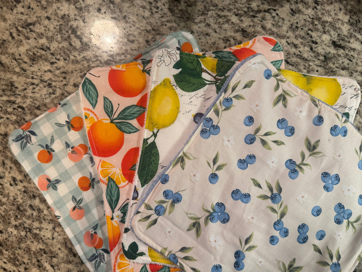 Fruit Kitchen Dish Cloth Set | Set of 4 Reusable Cotton Dish Cloths | Terry Cloth Kitchen Towels | Colorful Fruit Washcloths | Eco-Friendly Gift