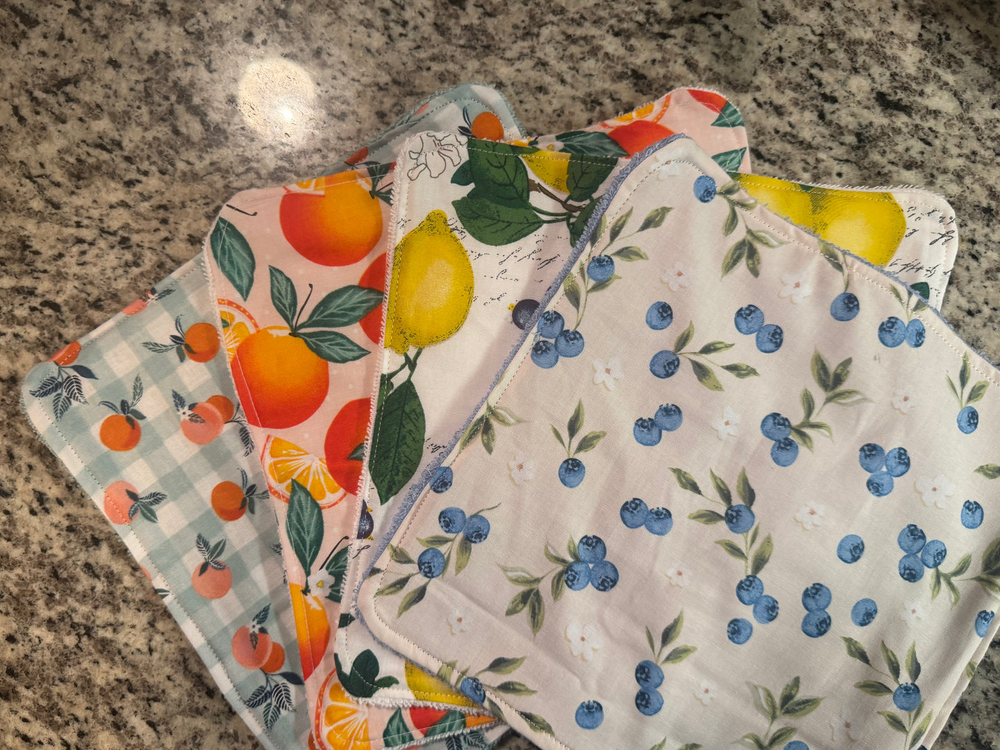 Fruit Kitchen Dish Cloth Set | Set of 4 Reusable Cotton Dish Cloths | Terry Cloth Kitchen Towels | Colorful Fruit Washcloths | Eco-Friendly Gift