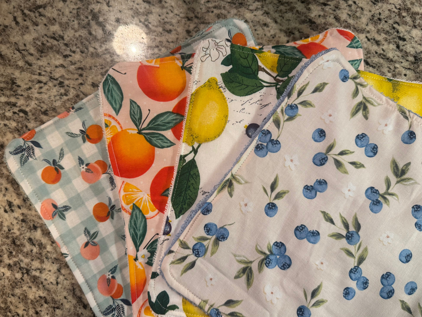 Fruit Kitchen Dish Cloth Set | Set of 4 Reusable Cotton Dish Cloths | Terry Cloth Kitchen Towels | Colorful Fruit Washcloths | Eco-Friendly Gift