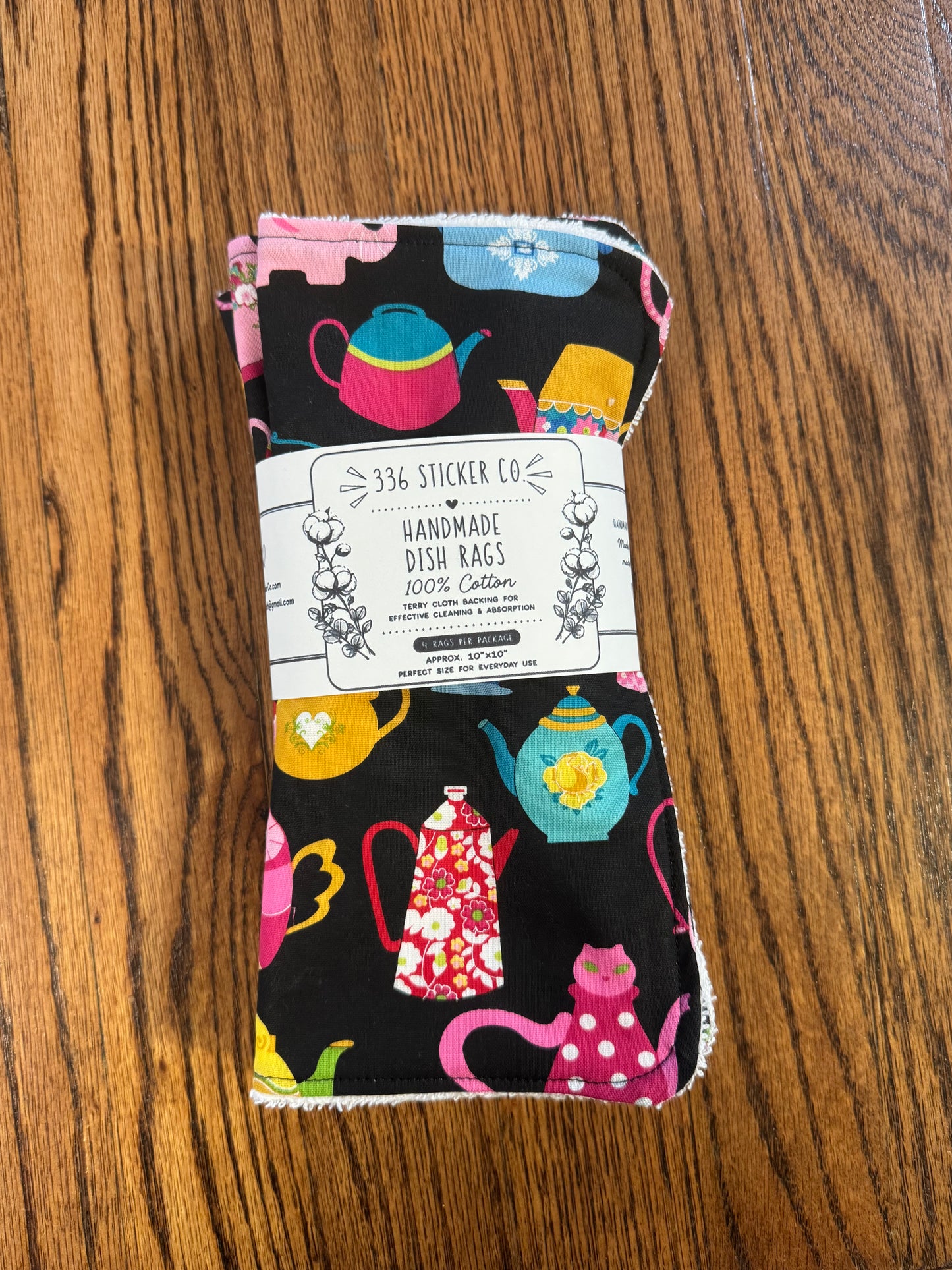Tea Pots ~ Decorative Dishrags | 100% Cotton & Terry Cloth | Reusable Kitchen Cleaning Cloths | Set of 4 | 10" x 10"