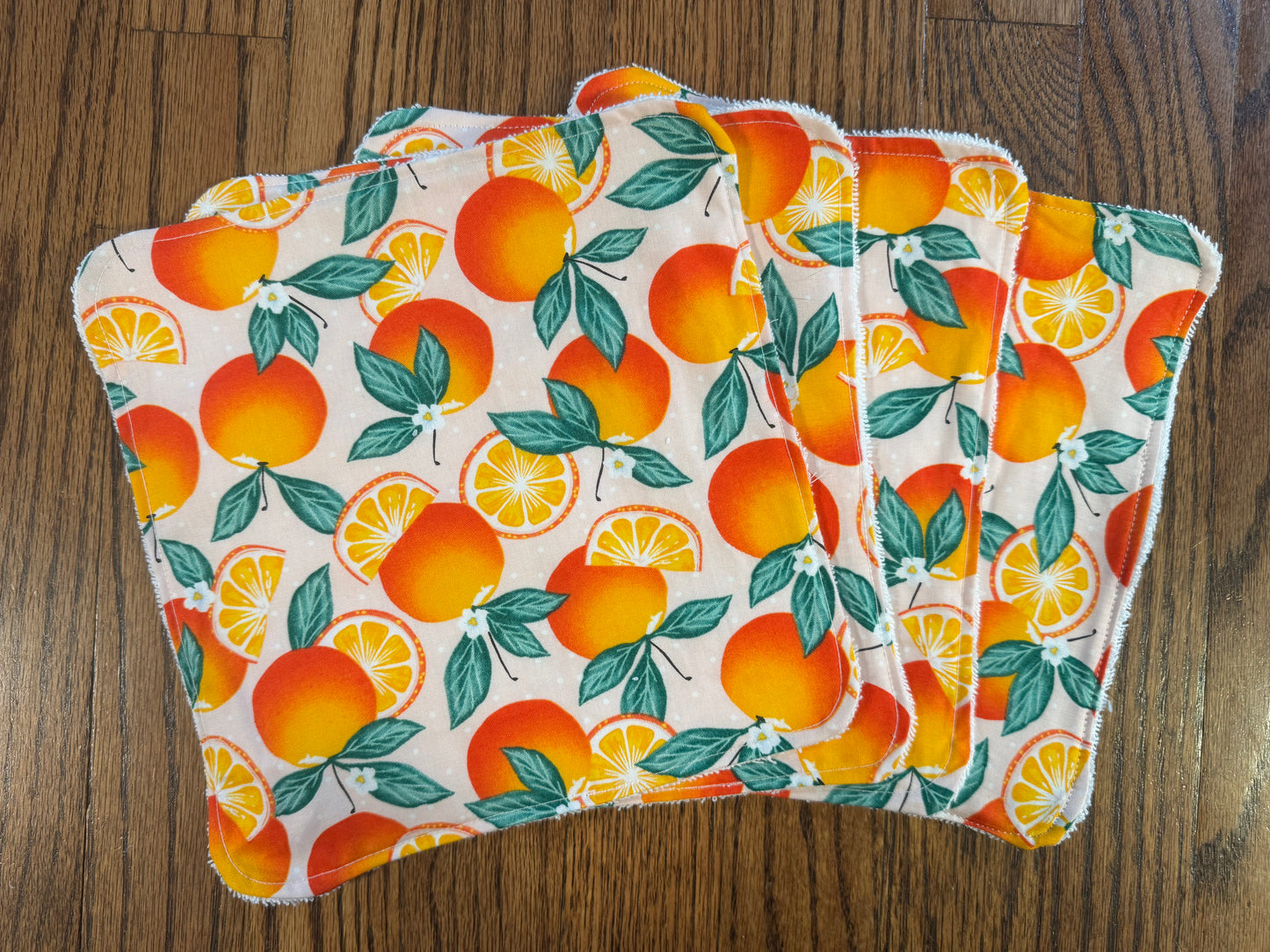 Peaches ~ Decorative Dishrags | 100% Cotton & Terry Cloth | Reusable Kitchen Cleaning Cloths | Set of 4 | 10" x 10"