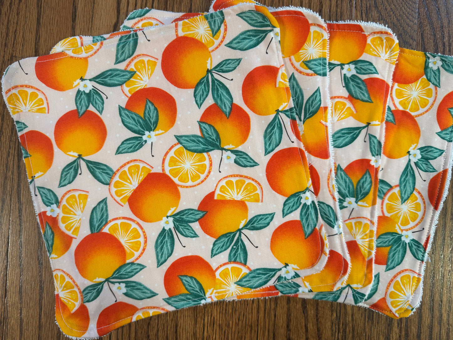 Peaches ~ Decorative Dishrags | 100% Cotton & Terry Cloth | Reusable Kitchen Cleaning Cloths | Set of 4 | 10" x 10"