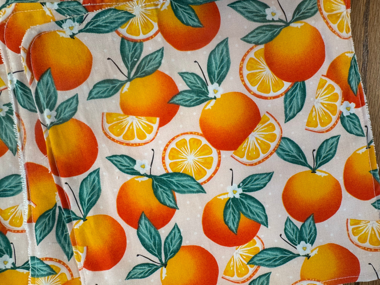 Peaches ~ Decorative Dishrags | 100% Cotton & Terry Cloth | Reusable Kitchen Cleaning Cloths | Set of 4 | 10" x 10"