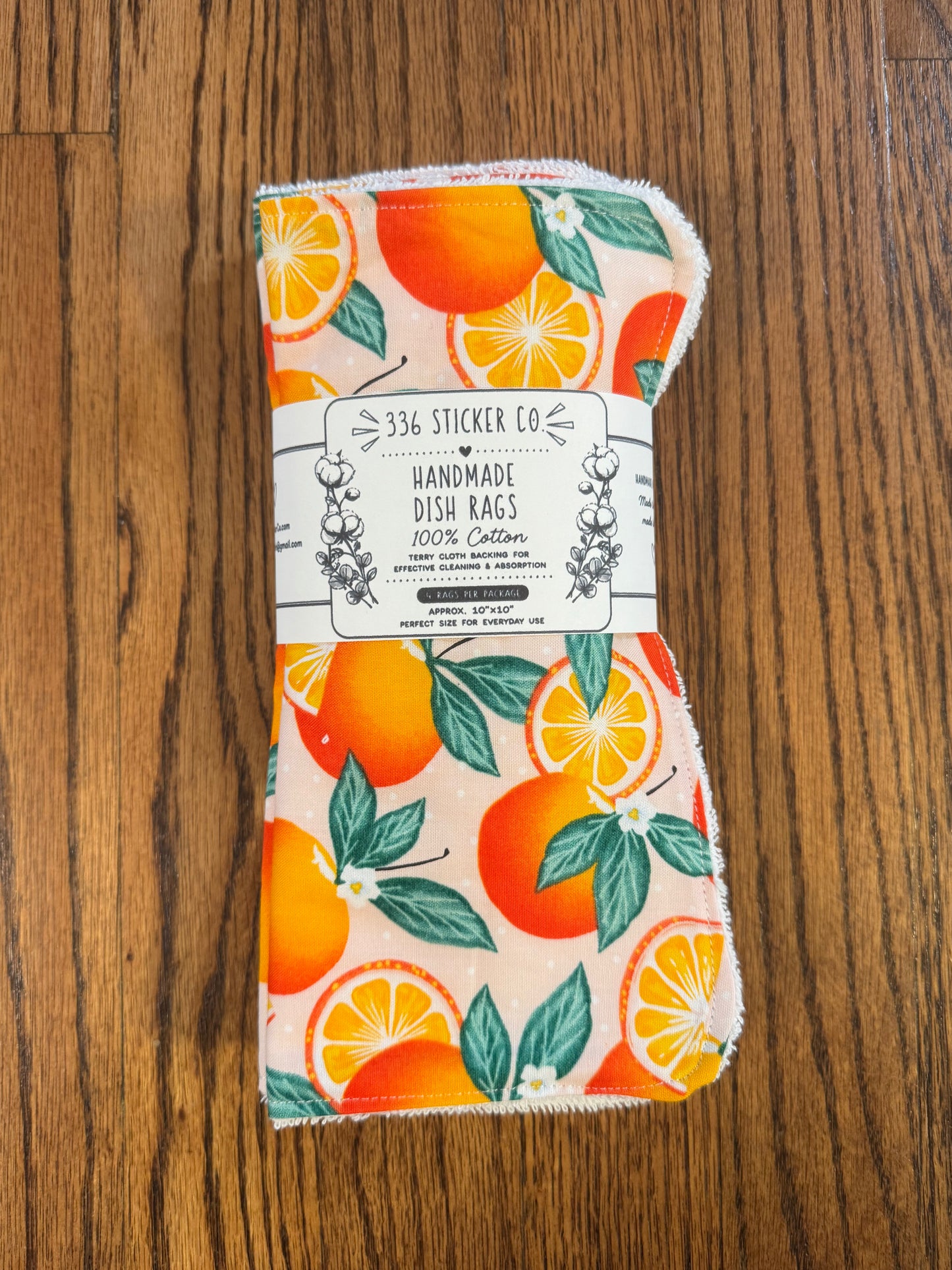 Peaches ~ Decorative Dishrags | 100% Cotton & Terry Cloth | Reusable Kitchen Cleaning Cloths | Set of 4 | 10" x 10"