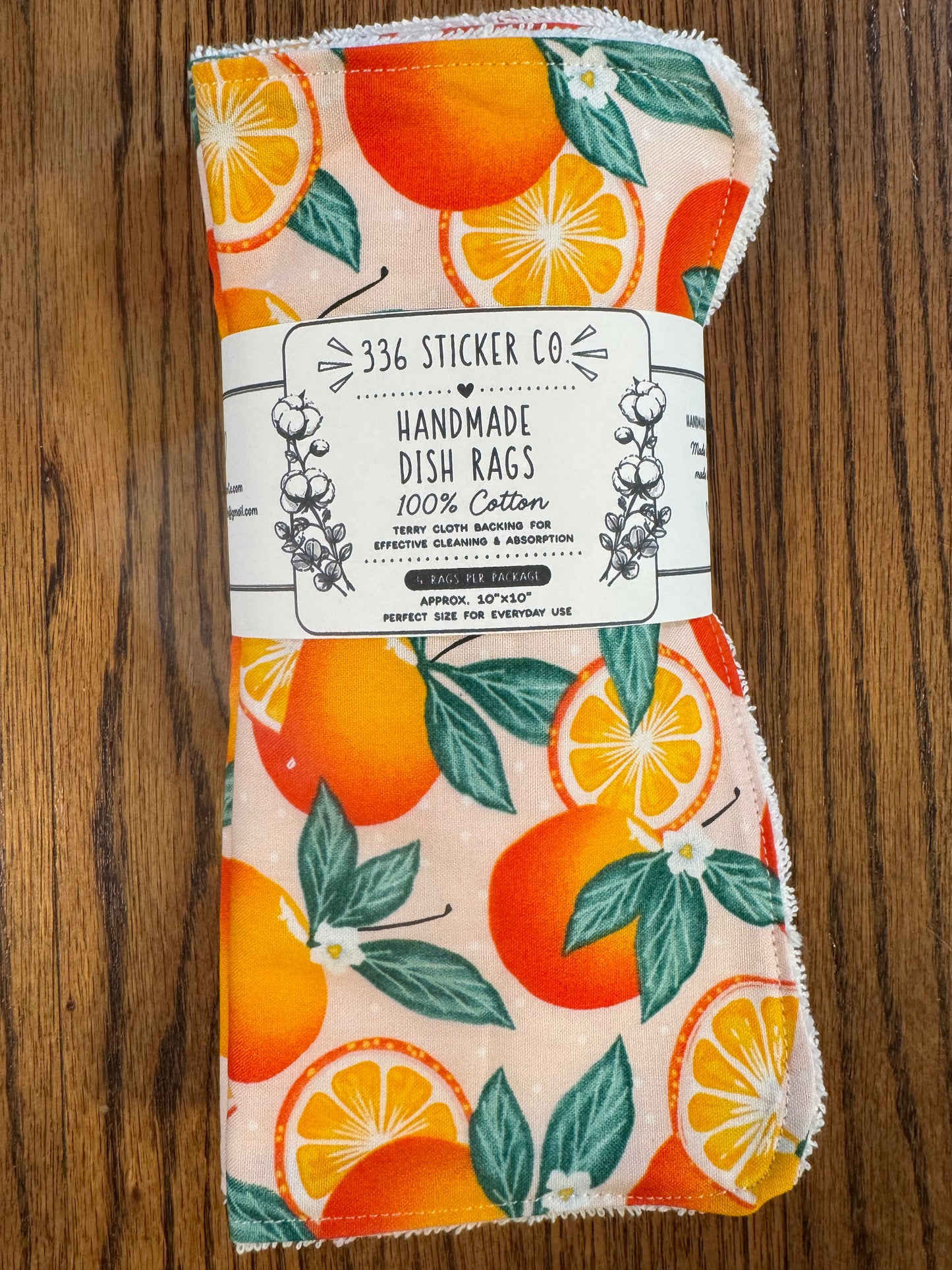 Peaches ~ Decorative Dishrags | 100% Cotton & Terry Cloth | Reusable Kitchen Cleaning Cloths | Set of 4 | 10" x 10"