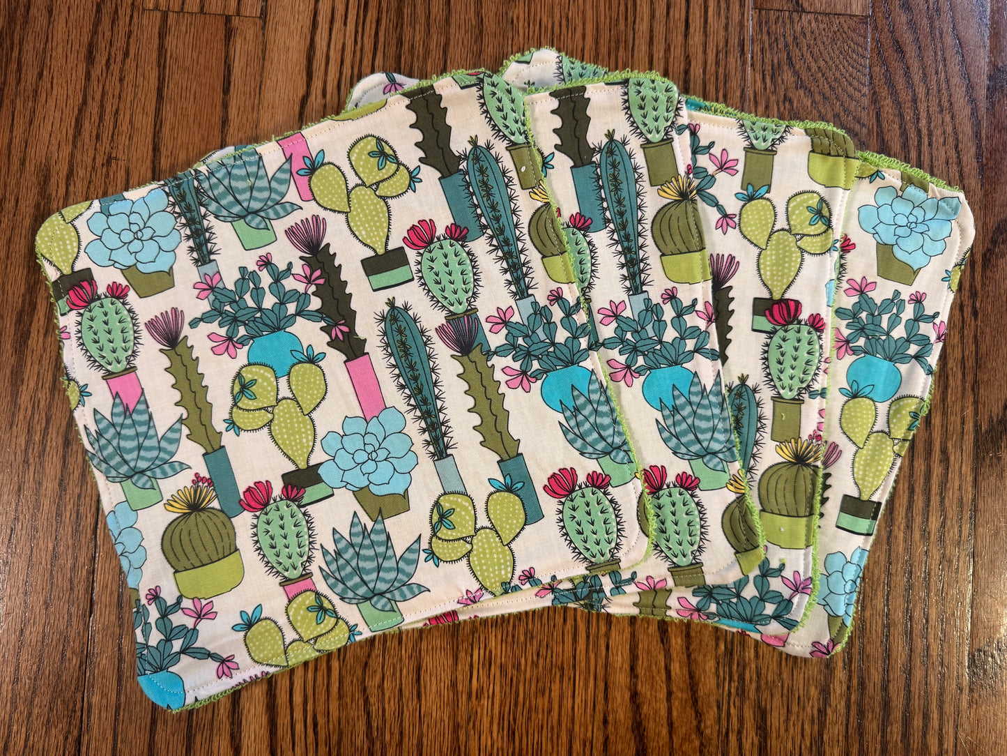 Succulents ~ Decorative Dishrags | 100% Cotton & Terry Cloth | Reusable Kitchen Cleaning Cloths | Set of 4 | 10" x 10"