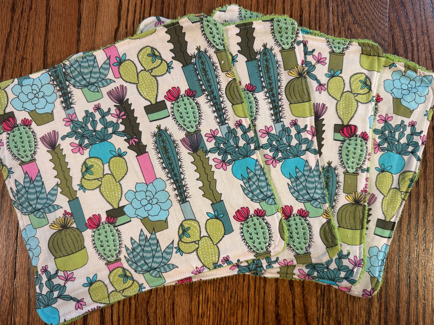 Succulents ~ Decorative Dishrags | 100% Cotton & Terry Cloth | Reusable Kitchen Cleaning Cloths | Set of 4 | 10" x 10"