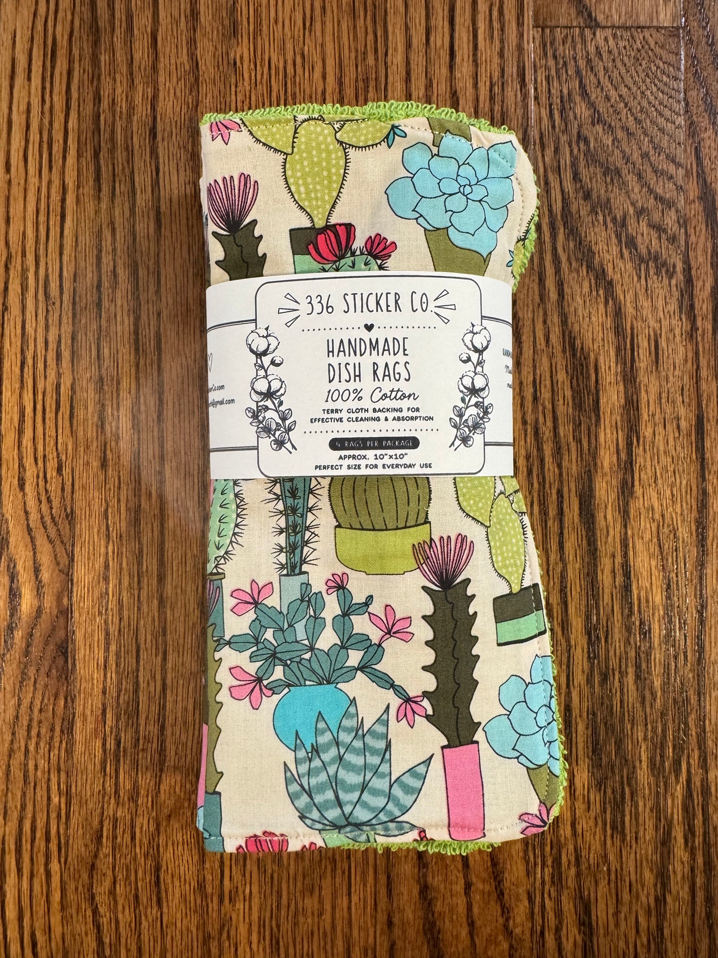 Succulents ~ Decorative Dishrags | 100% Cotton & Terry Cloth | Reusable Kitchen Cleaning Cloths | Set of 4 | 10" x 10"