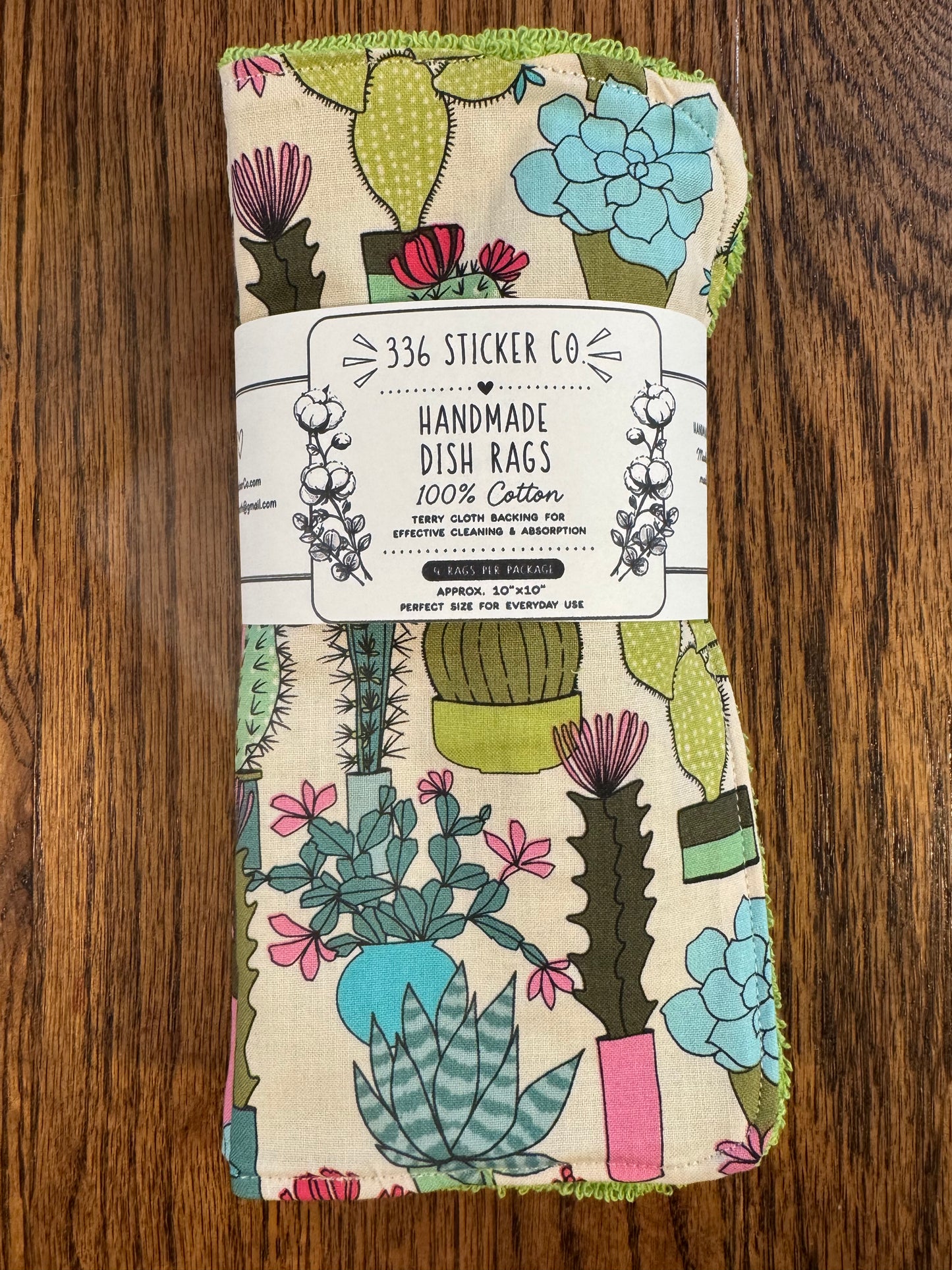 Succulents ~ Decorative Dishrags | 100% Cotton & Terry Cloth | Reusable Kitchen Cleaning Cloths | Set of 4 | 10" x 10"