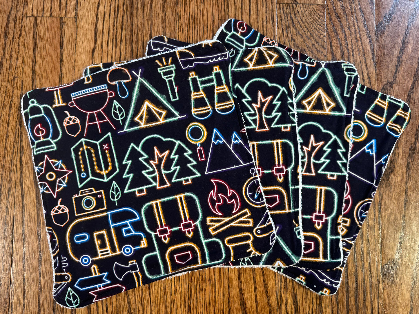 Camping ~ Decorative Dishrags | 100% Cotton & Terry Cloth | Reusable Kitchen Cleaning Cloths | Set of 4 | 10" x 10"